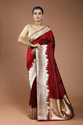 Maroon Pure Ghat Katan Silk Saree With Blouse Piece