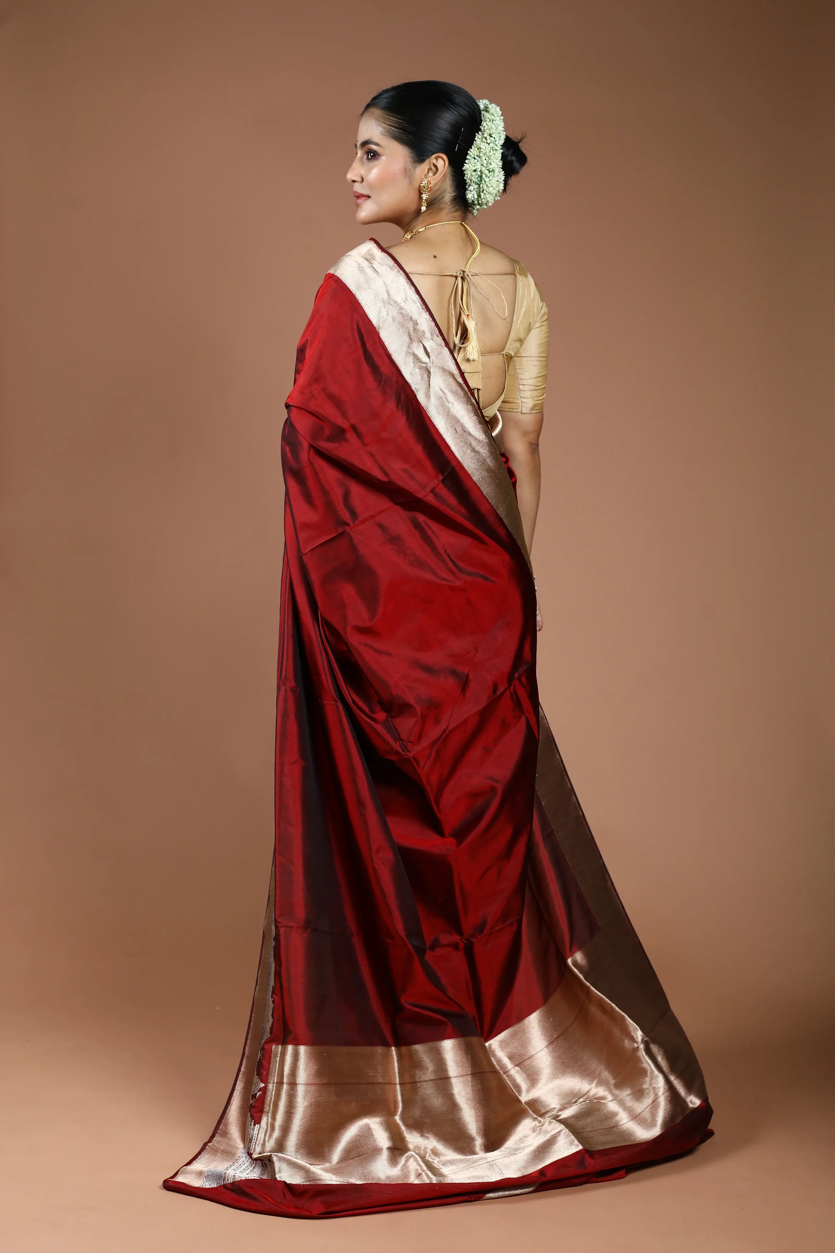 Maroon Pure Ghat Katan Silk Saree With Blouse Piece