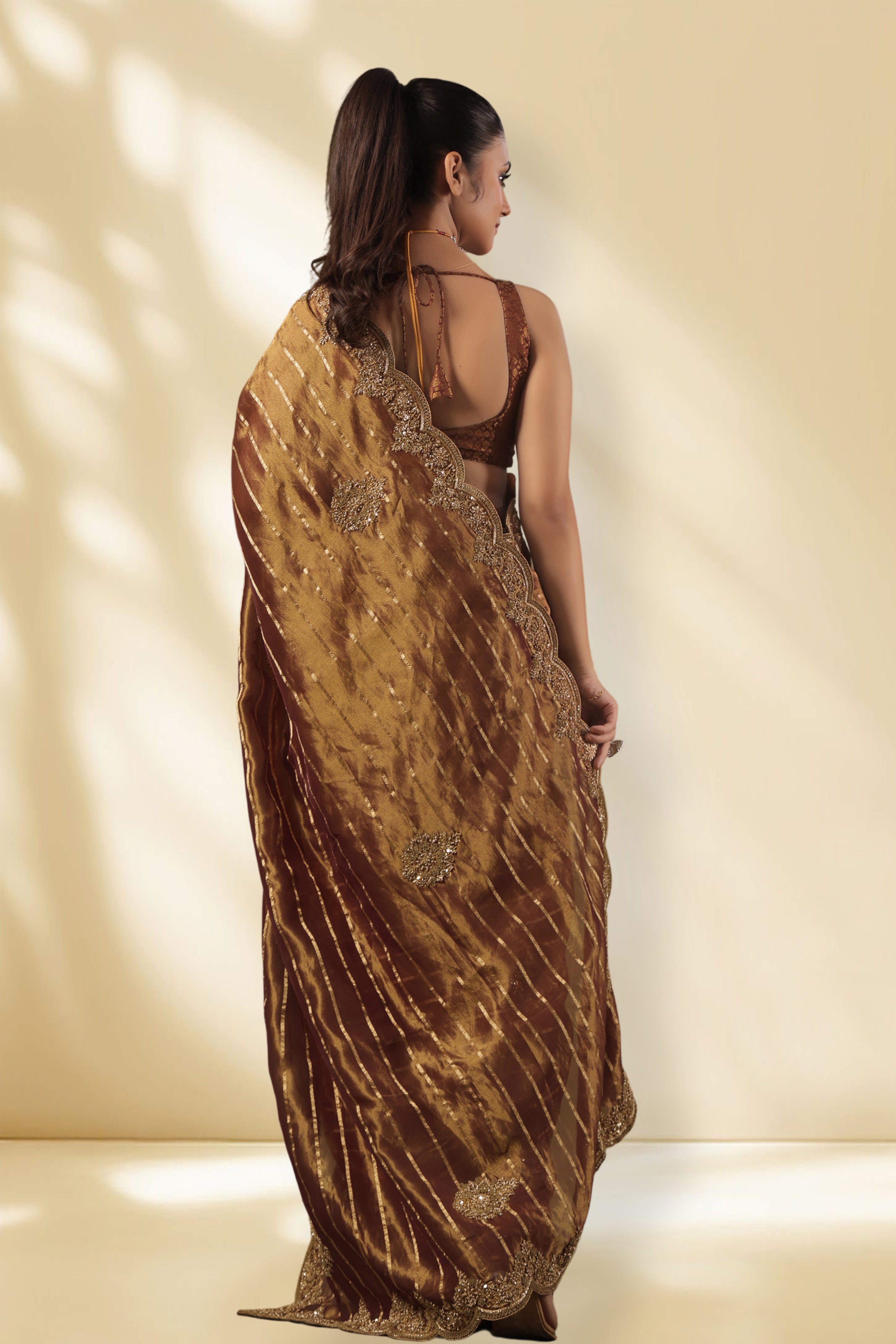 Exclusive Checks Tissue Zardosi Work