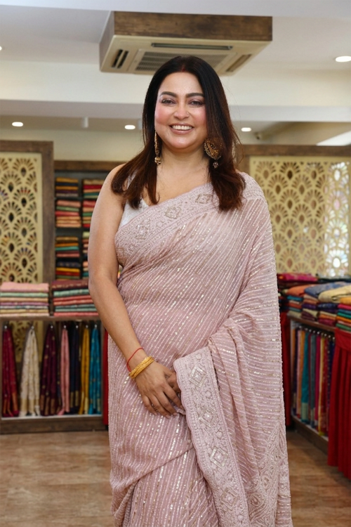 Powder Pink Chikankari Saree with Blouse Piece