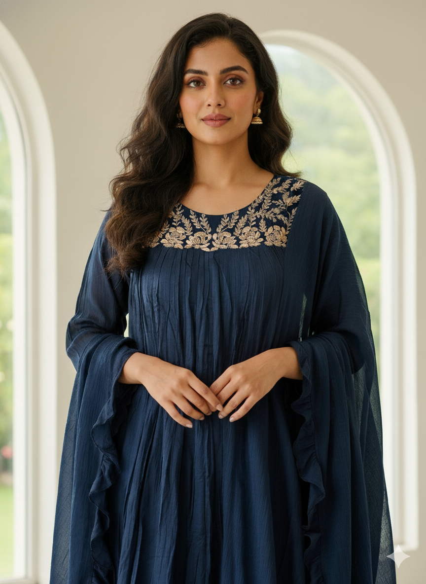 Chiffon Anarkali Zardosi Work Kurti Set