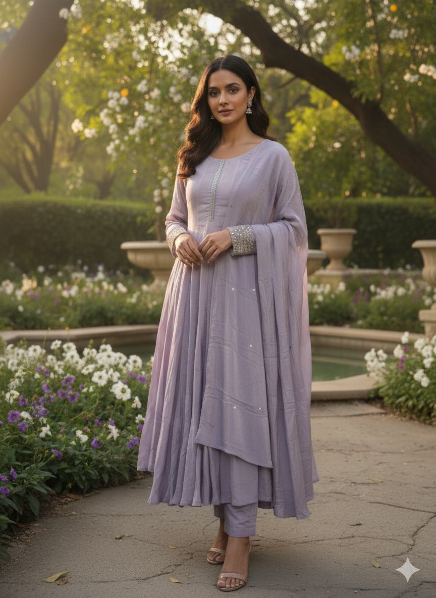 Chiffon Zardosi Work 3PC Kurti Set