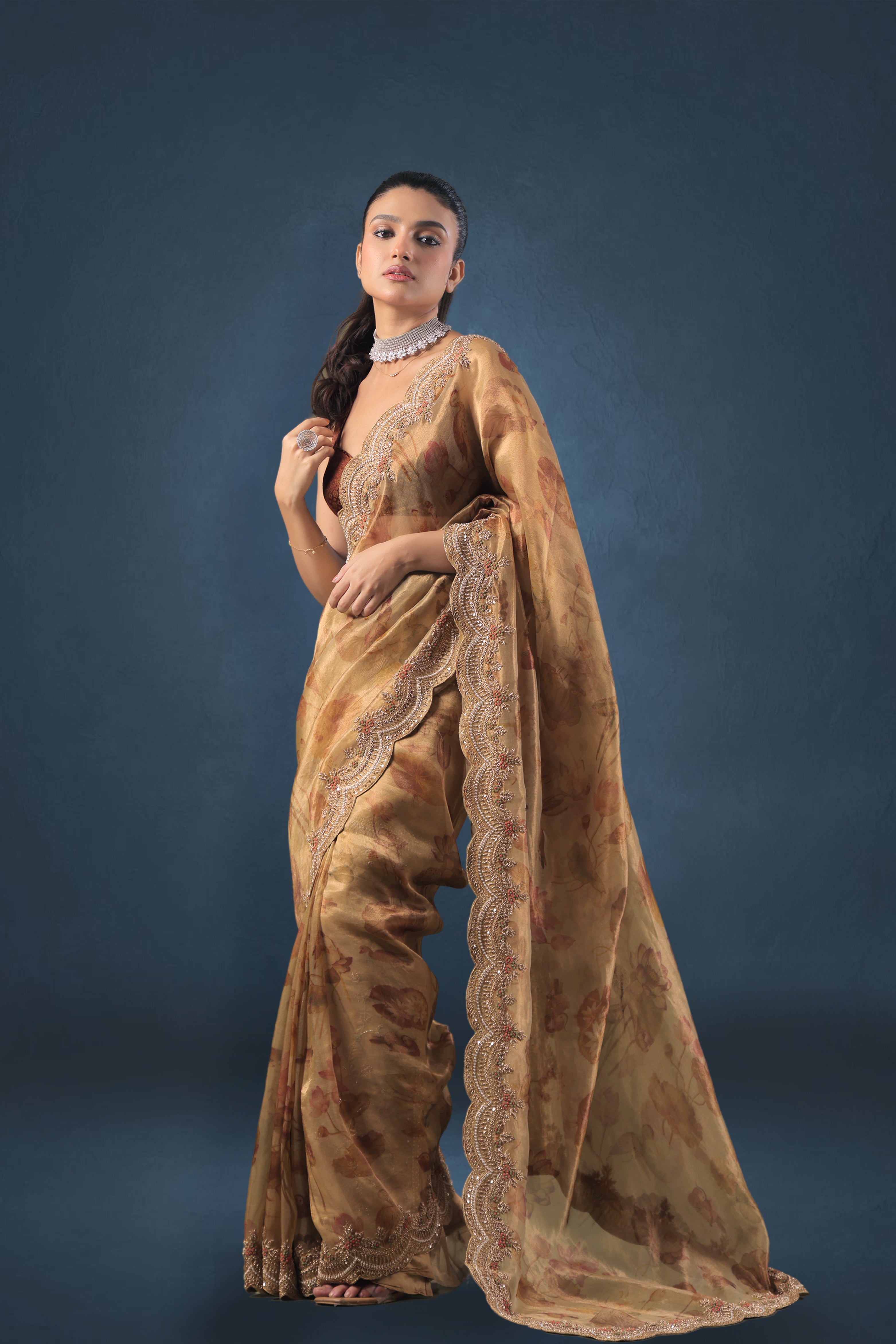 Exclusive Tissue Digital Print Zardosi Work