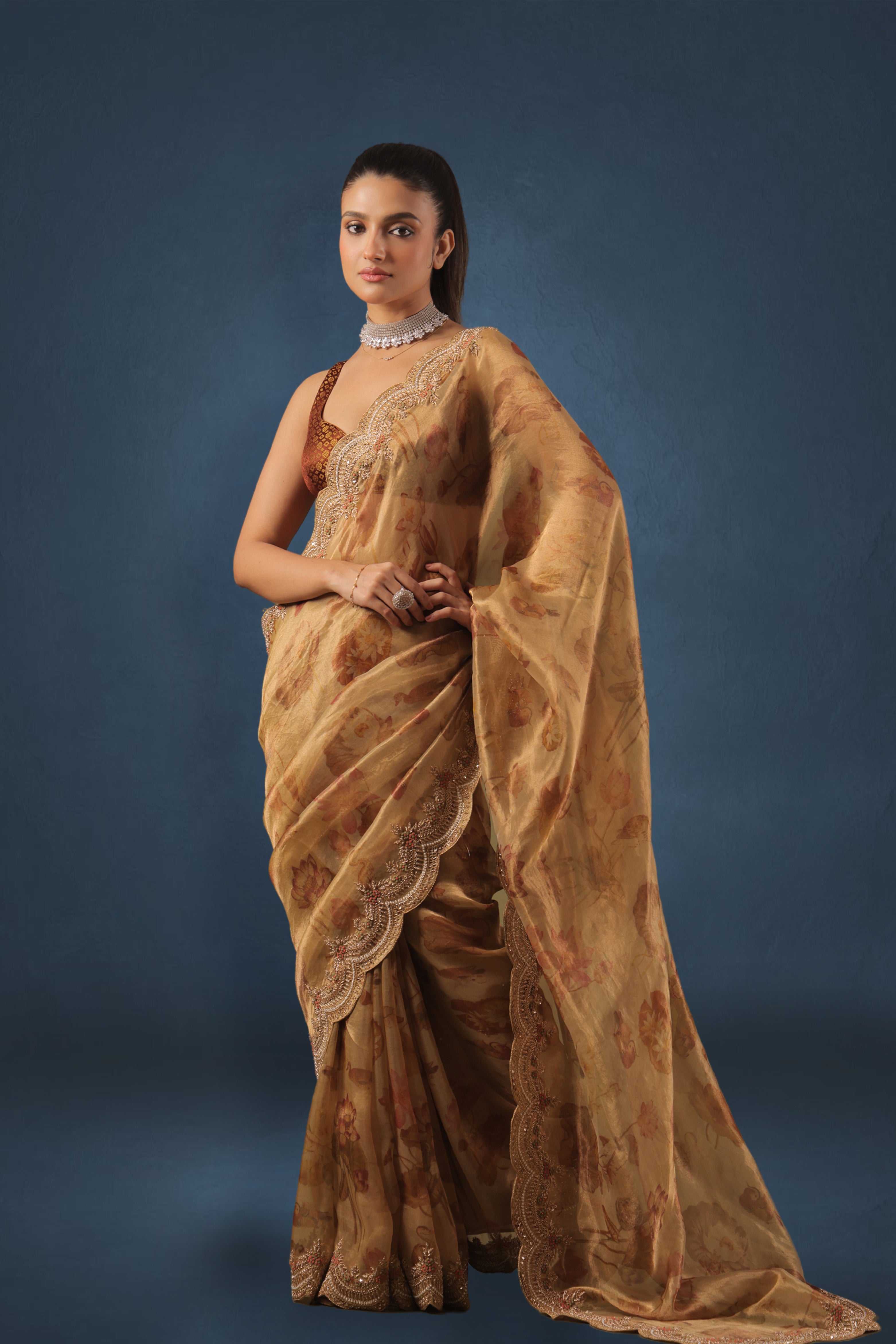 Exclusive Tissue Digital Print Zardosi Work