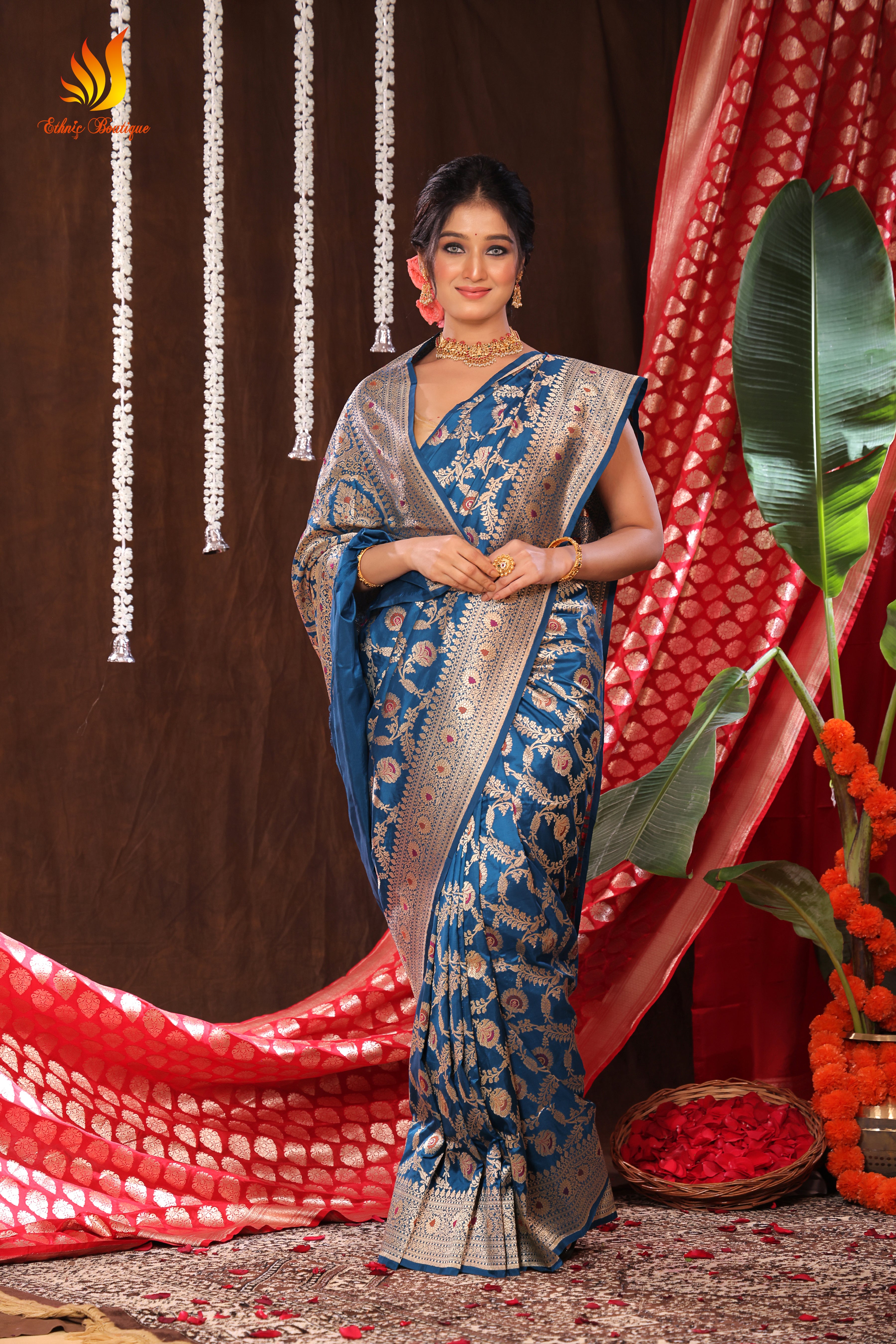 Jaal Meena Katan Banarasi Blue