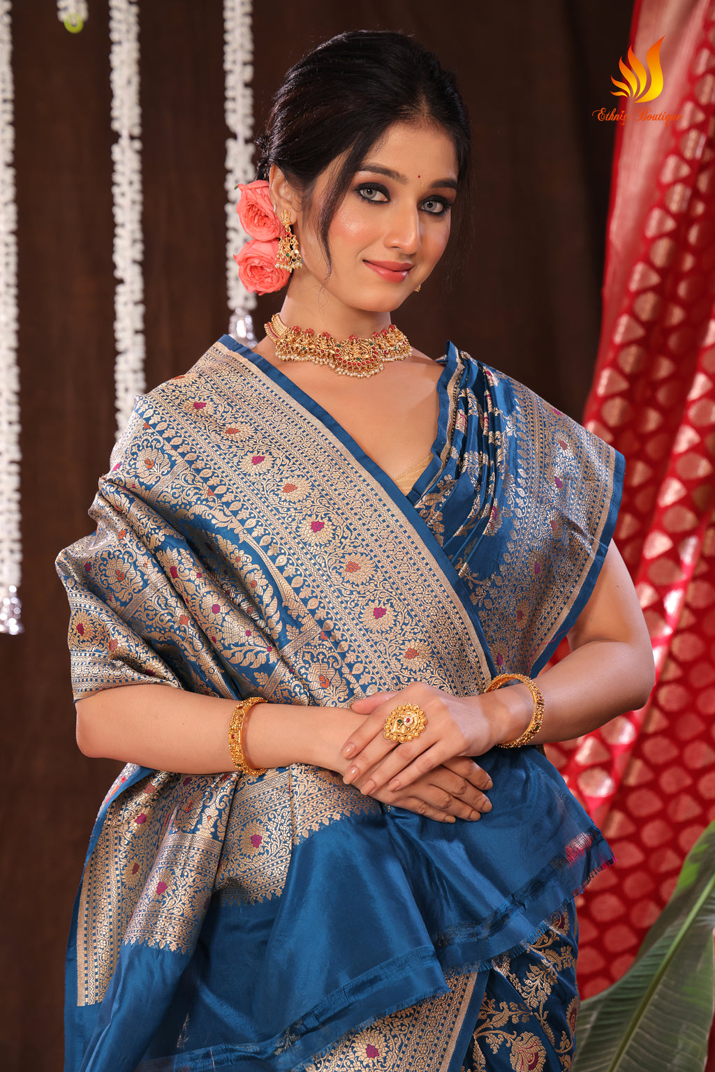 Jaal Meena Katan Banarasi Blue