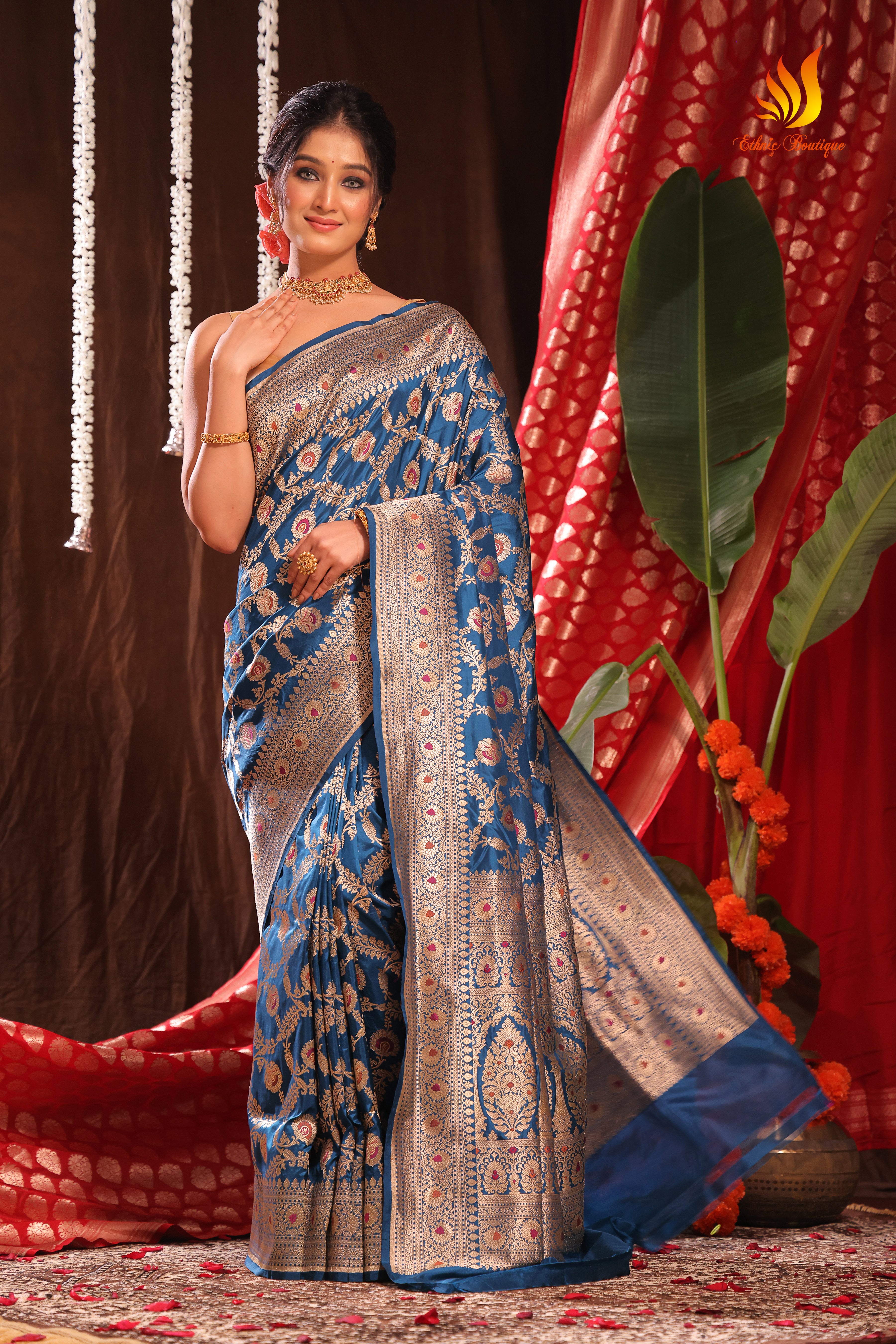 Jaal Meena Katan Banarasi Blue