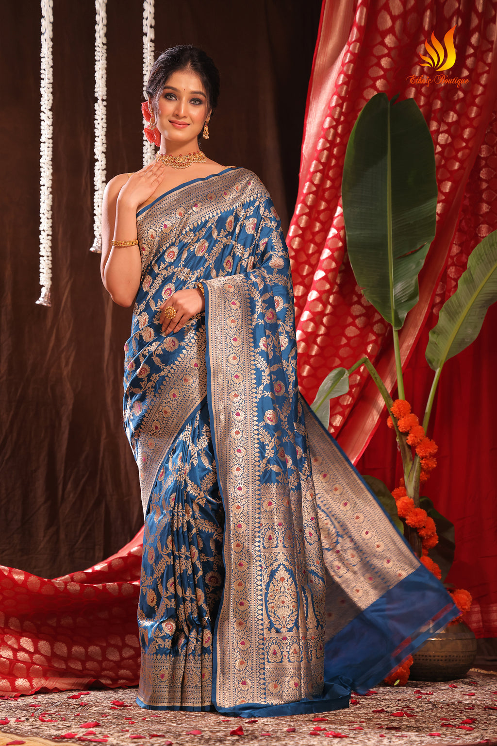 Jaal Meena Katan Banarasi Blue