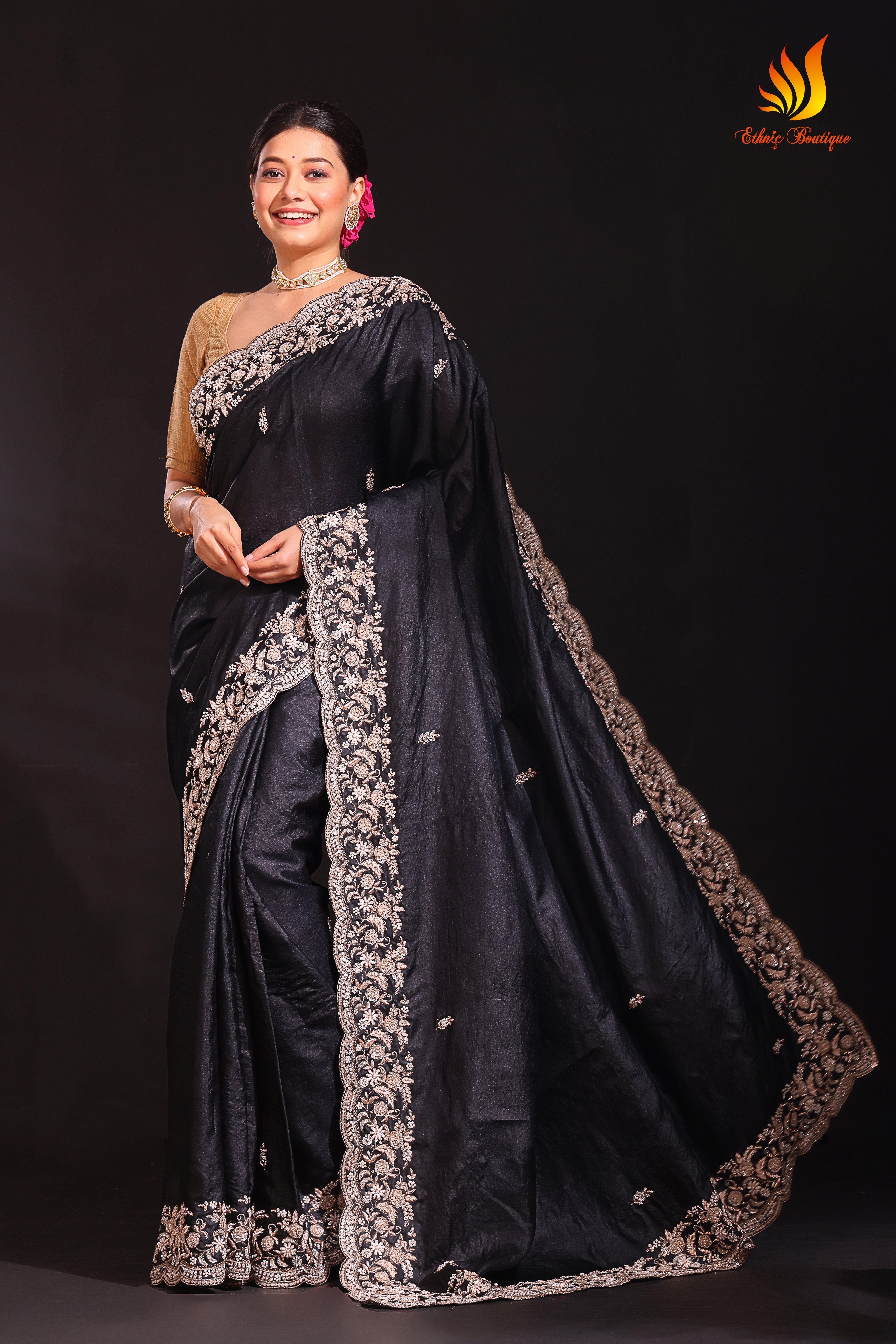 Tussar Zardosi Work Black