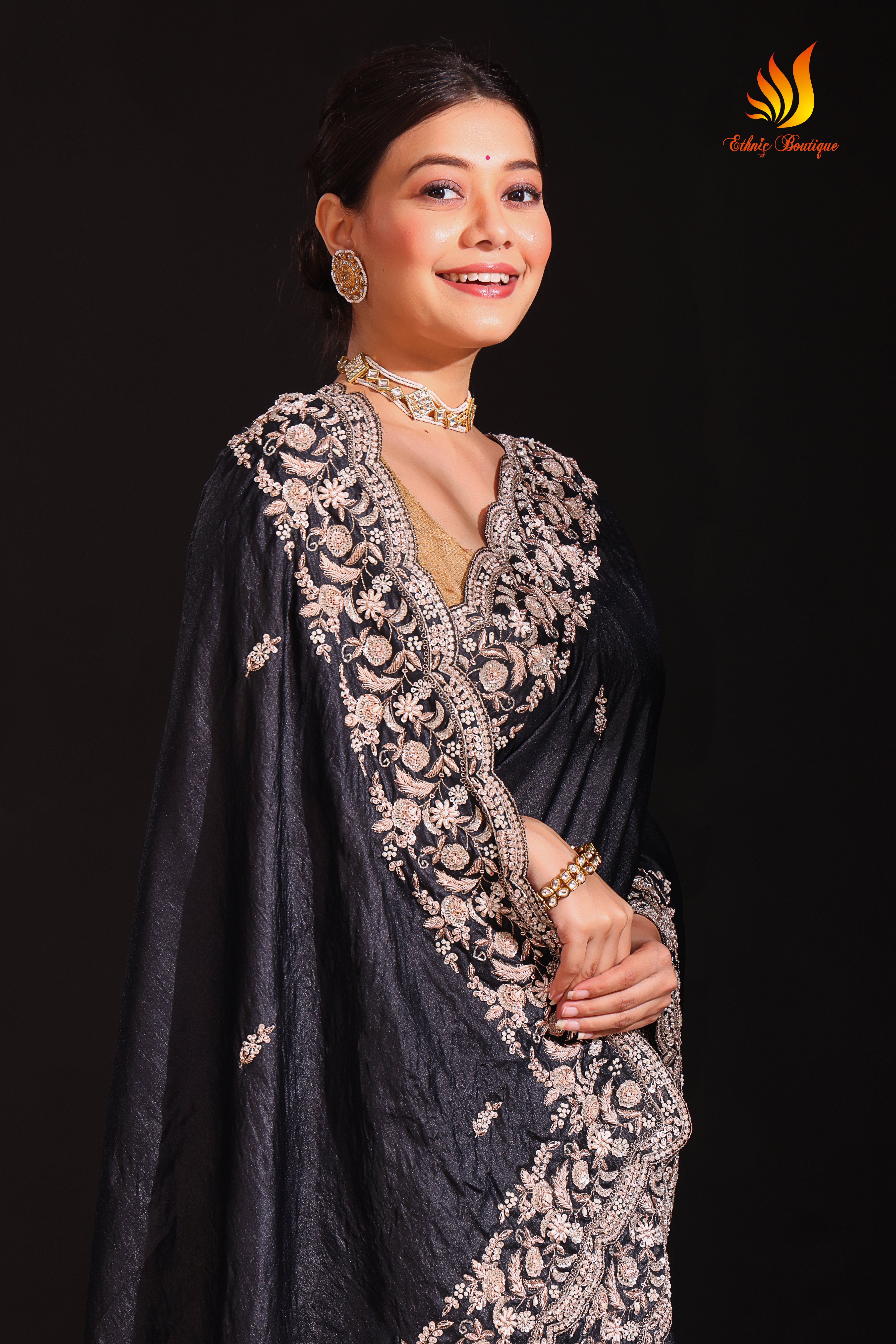 Tussar Zardosi Work Black