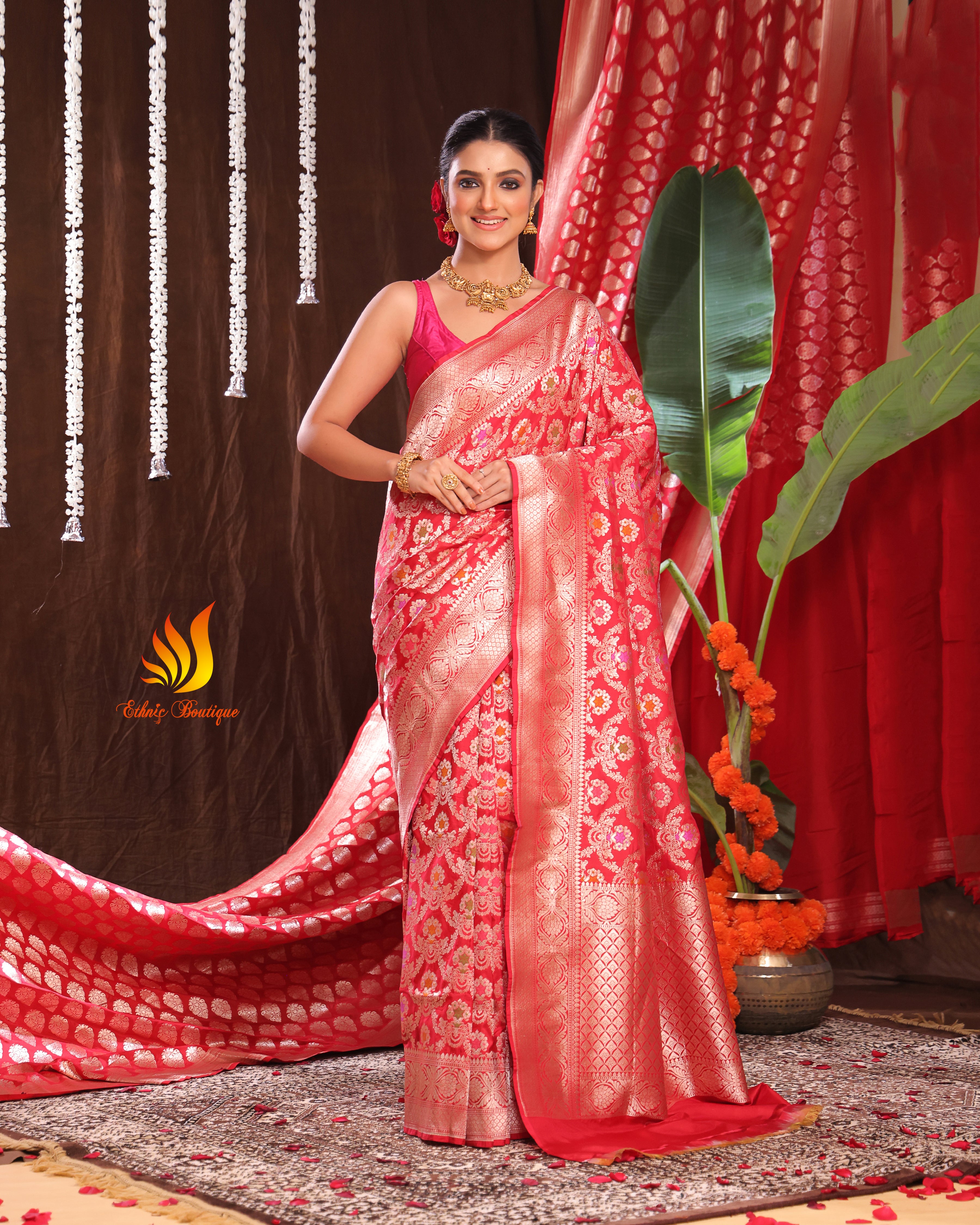 Jaal Meena Katan Banarasi Red