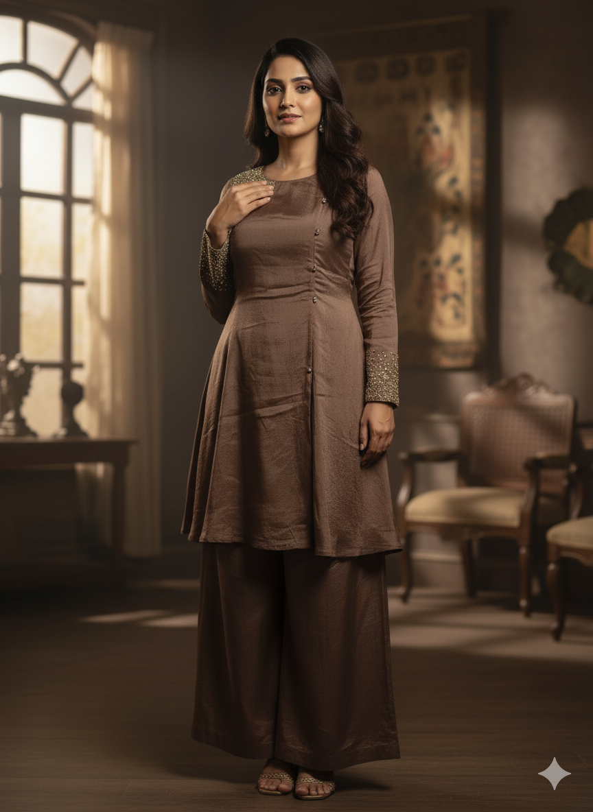 Chiffon Zardosi Work 2PC Kurti Set