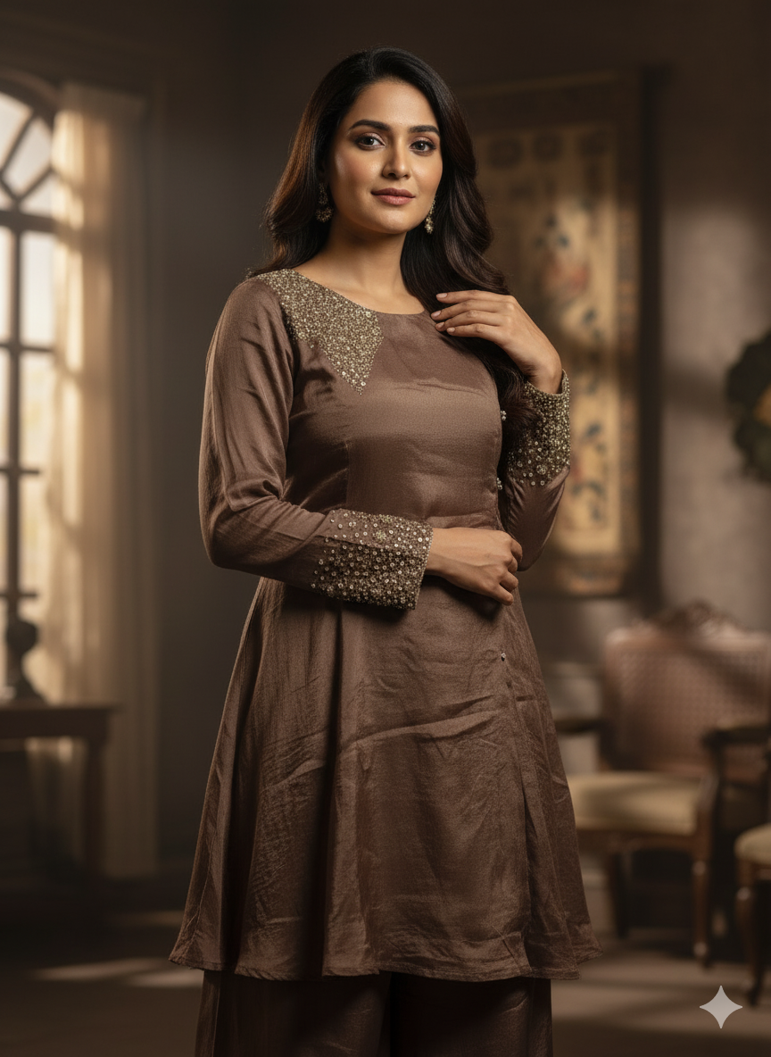 Chiffon Zardosi Work 2PC Kurti Set
