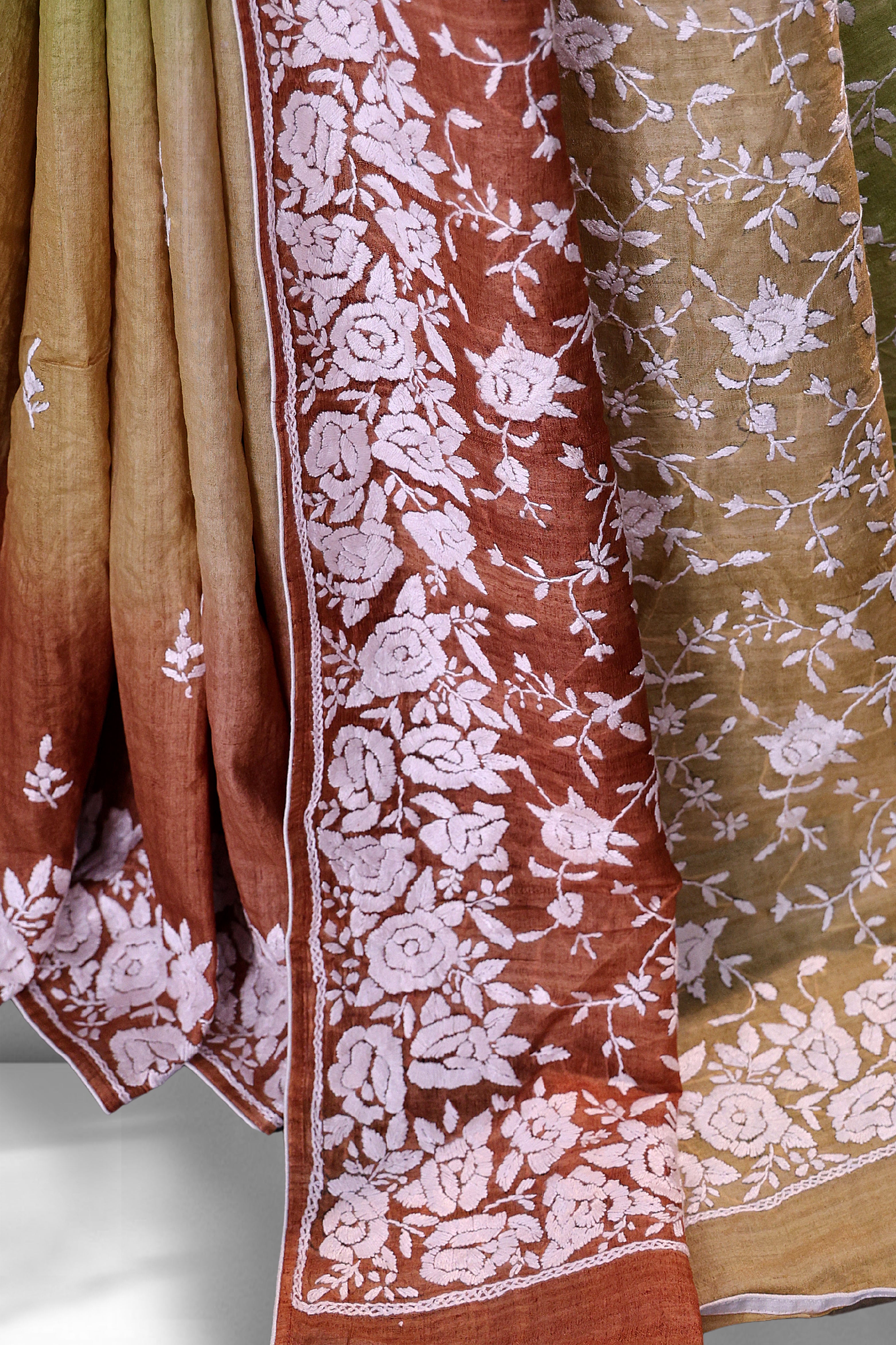 Tussar Shaded Parsi Hand Work