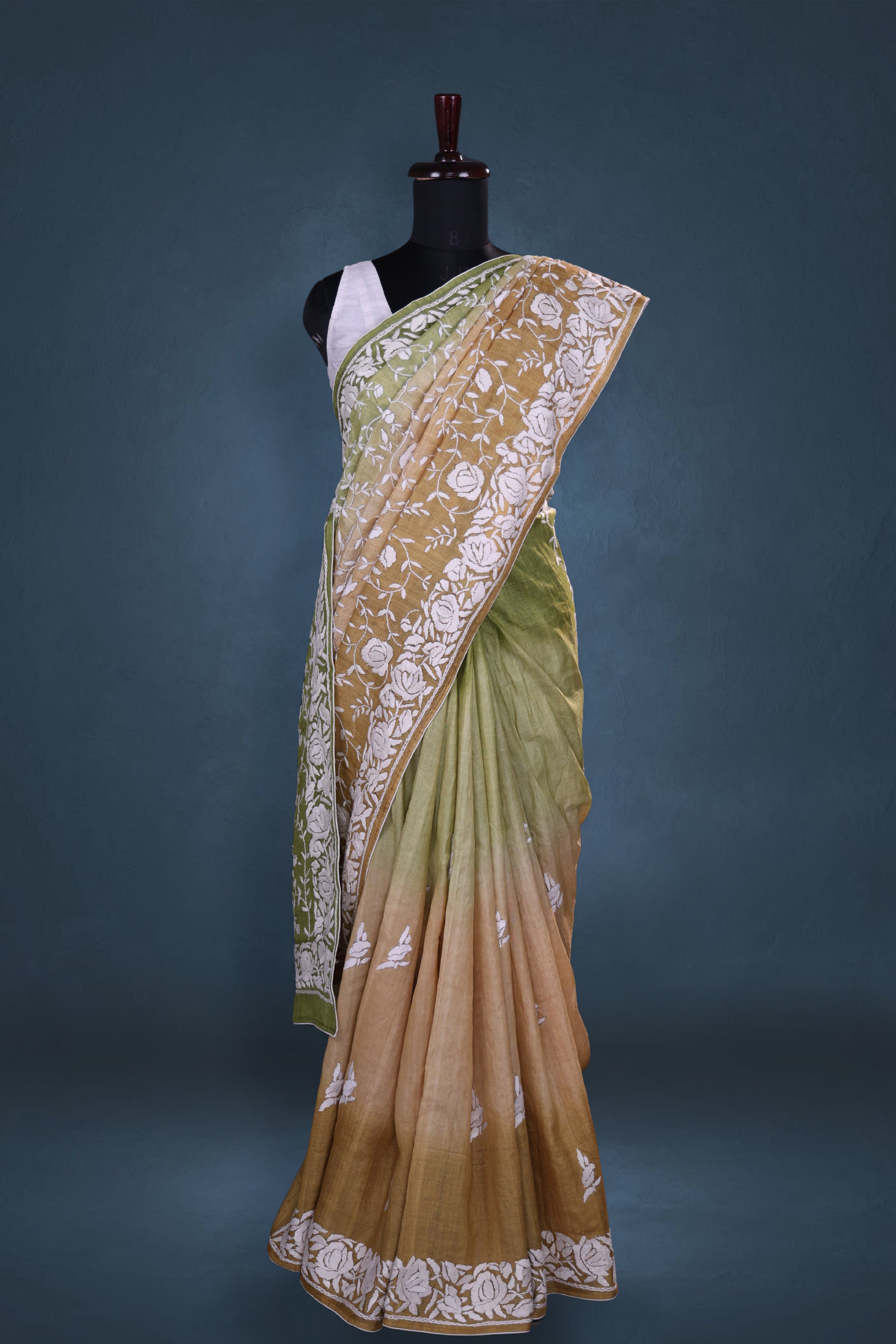 Tussar Shaded Parsi Hand Work