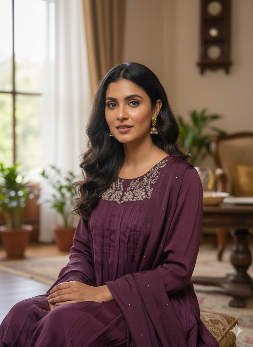 Chiffon Anarkali Zardosi Work 3PC Kurti Set