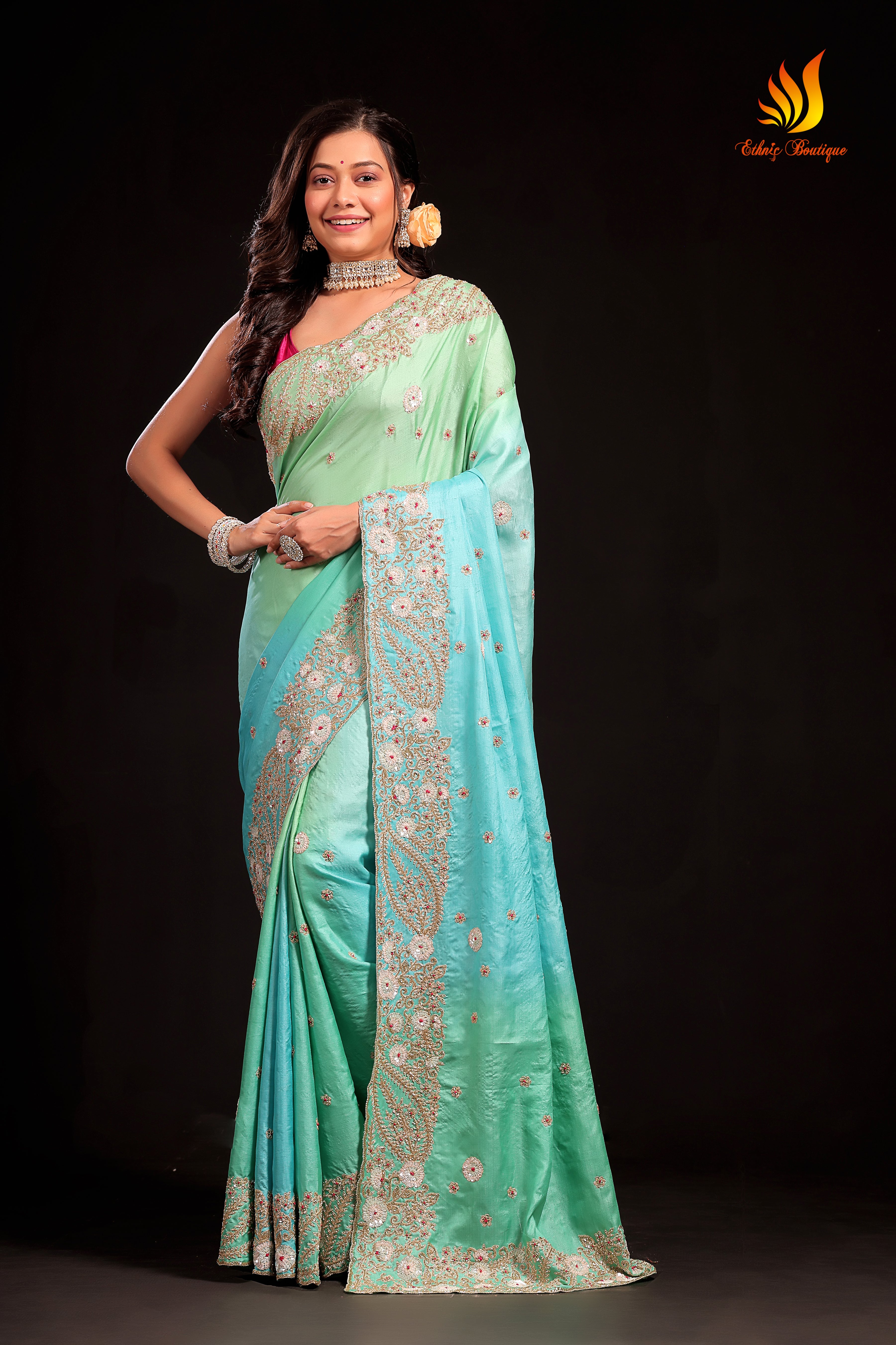 Tussar Zardosi Work Heavy Embroidery