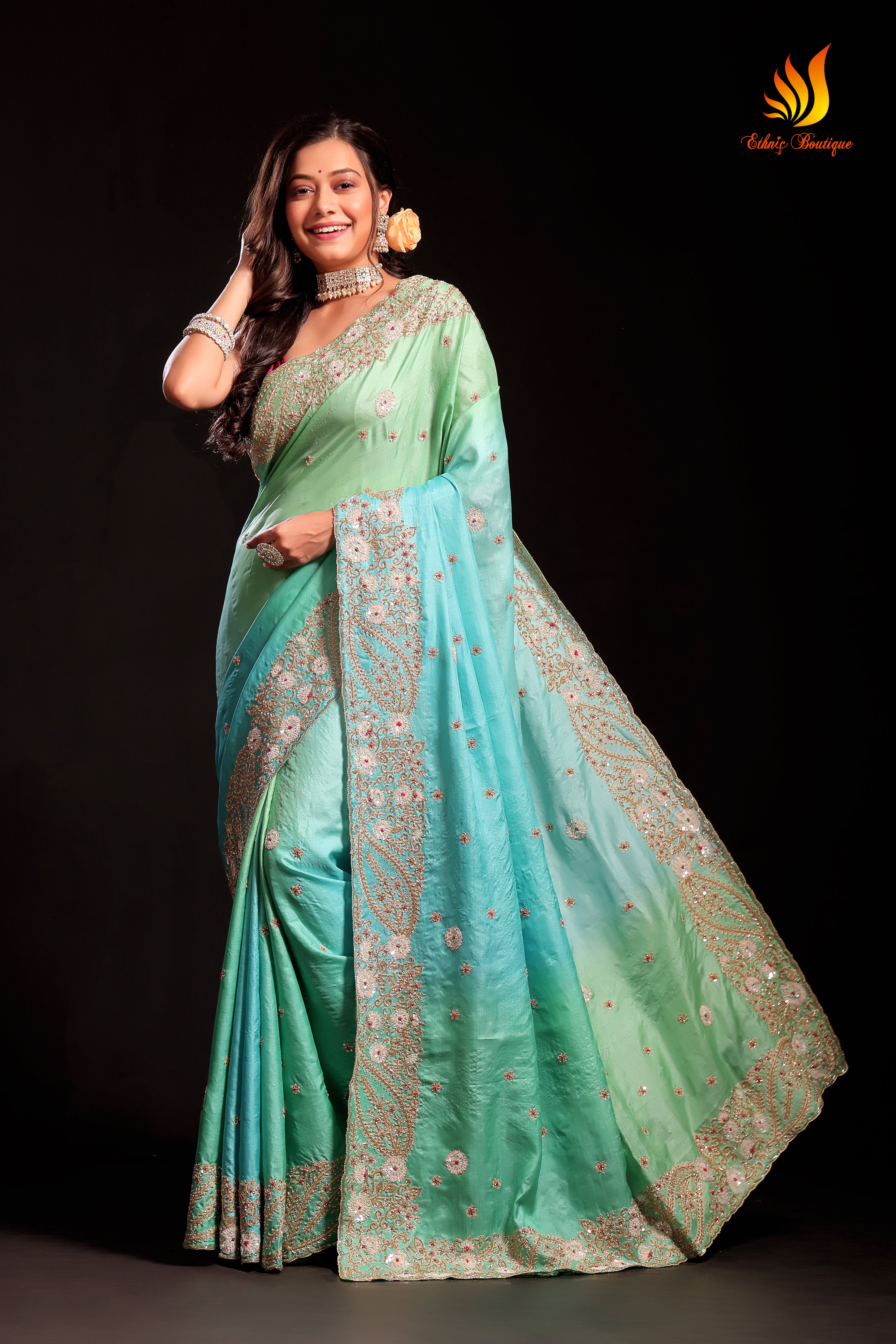 Tussar Zardosi Work Heavy Embroidery