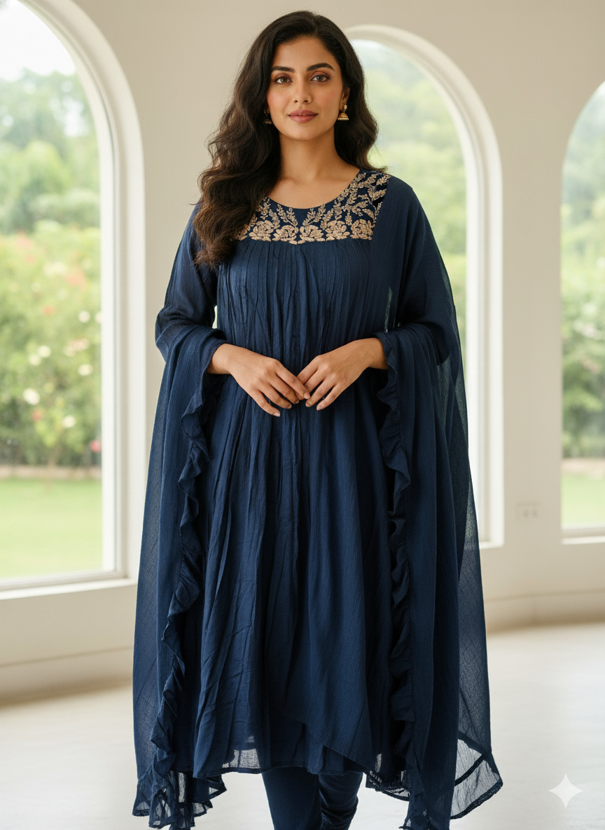 Chiffon Anarkali Zardosi Work Kurti Set