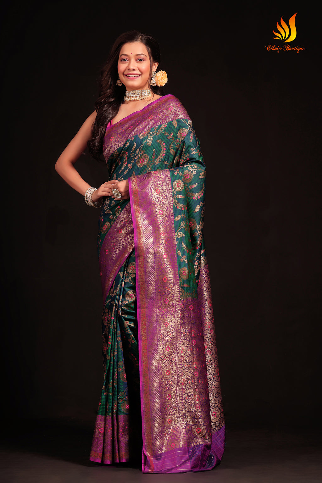 Jaal Dupion Silk Banarasi Green