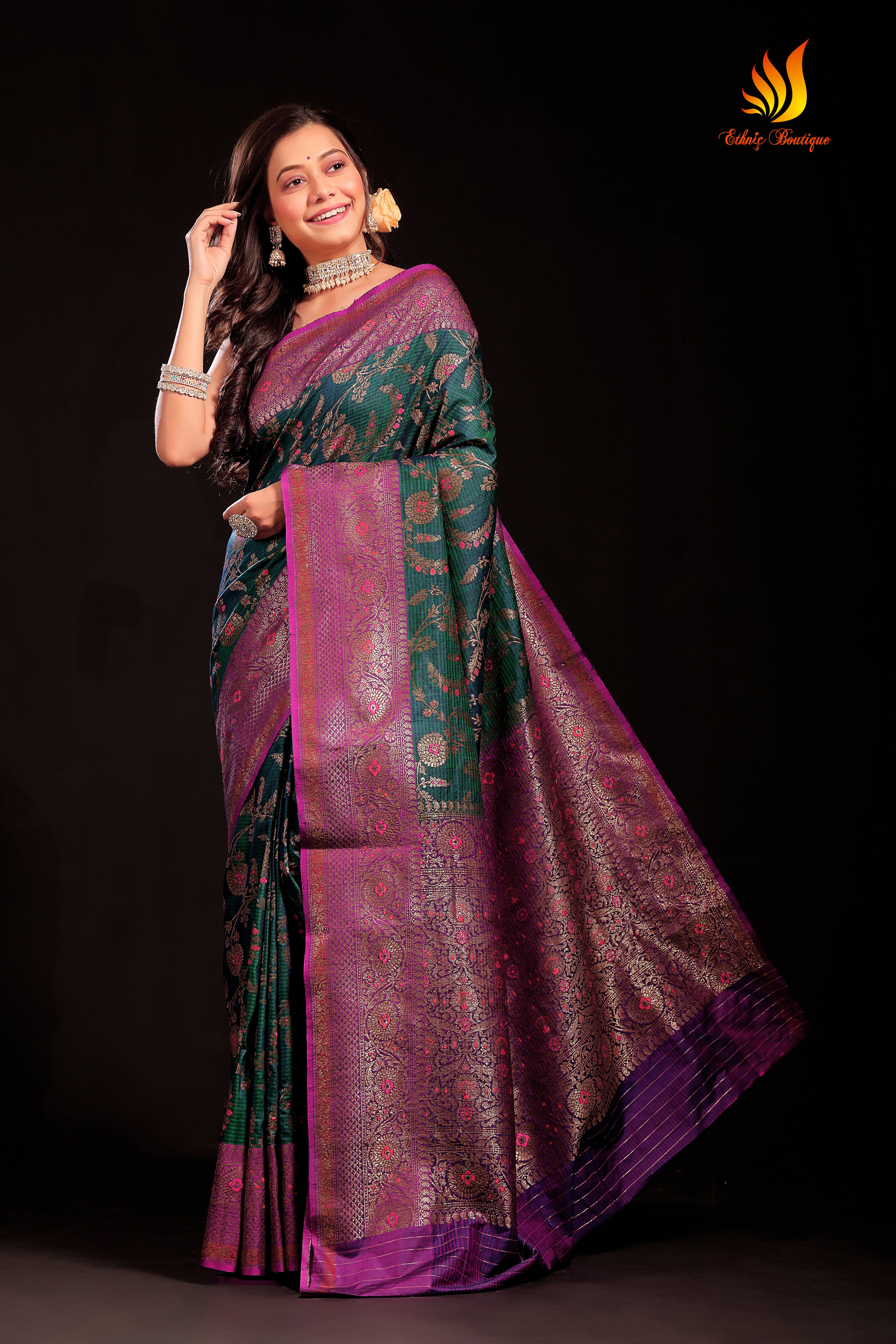 Jaal Dupion Silk Banarasi Green