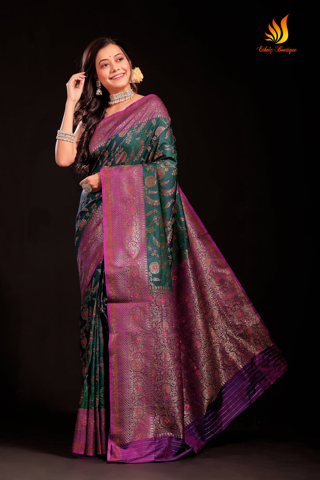 Jaal Dupion Silk Banarasi Green