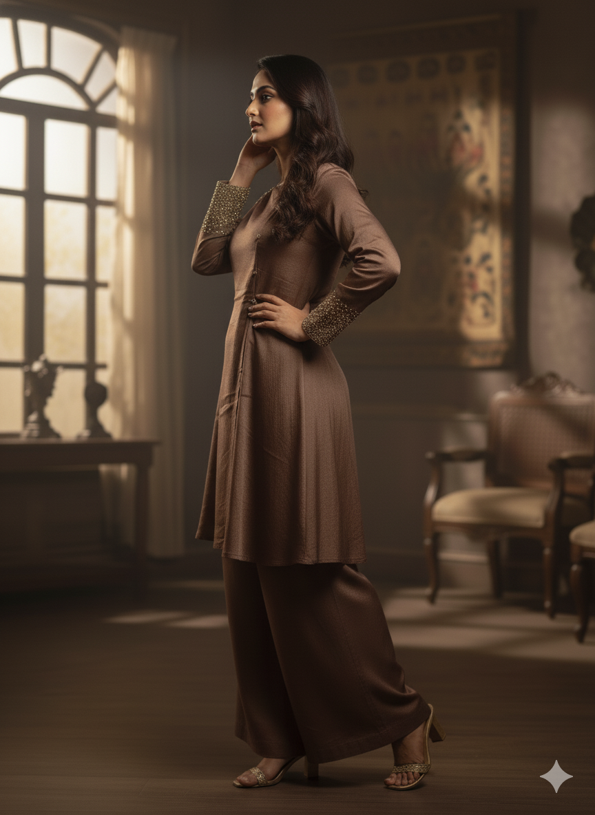 Chiffon Zardosi Work 2PC Kurti Set