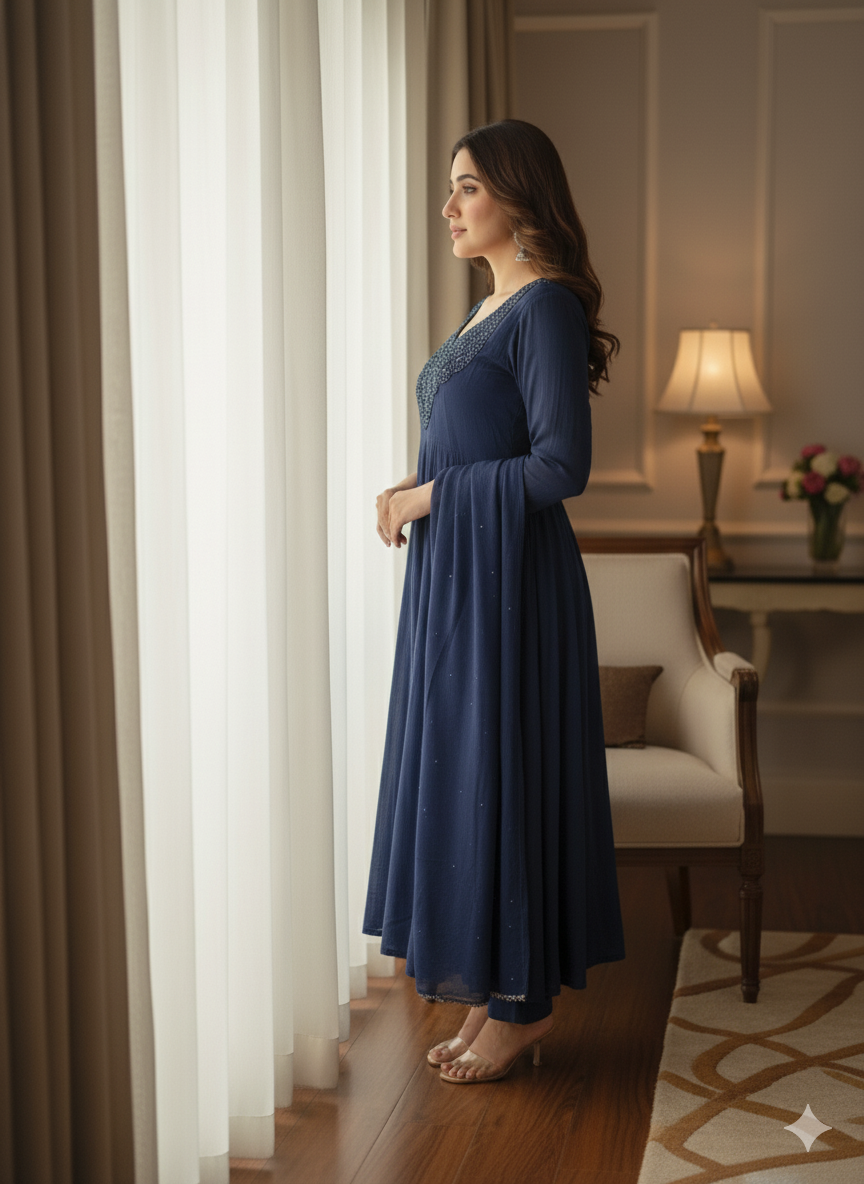 Chiffon Zardosi Work 3PC Kurti Set