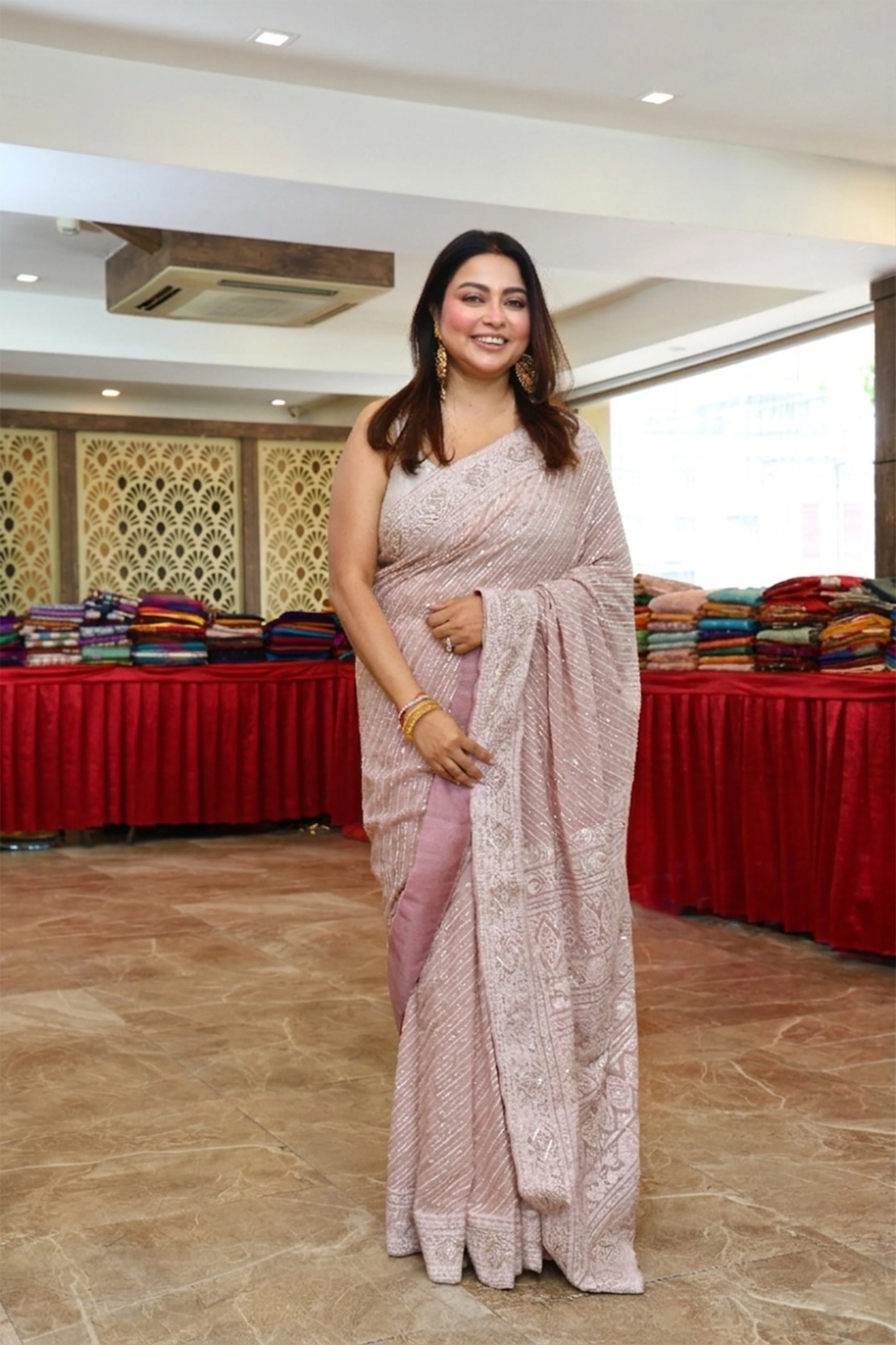 Powder Pink Chikankari Saree with Blouse Piece