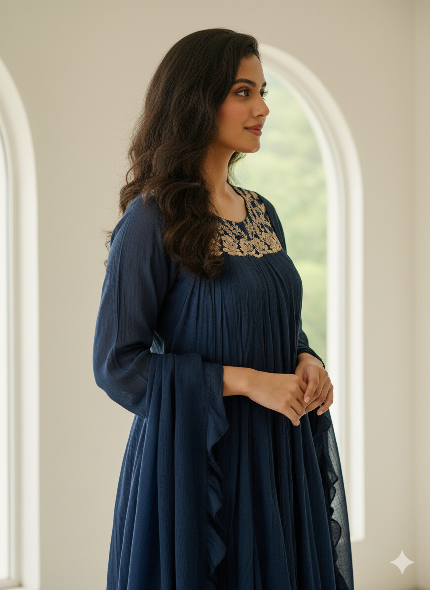 Chiffon Anarkali Zardosi Work Kurti Set