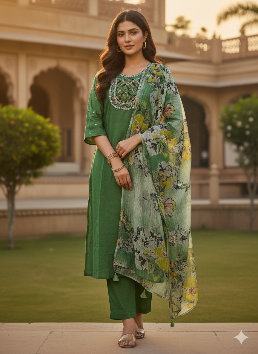 Cotton Hand Work 3PC Kurti Set