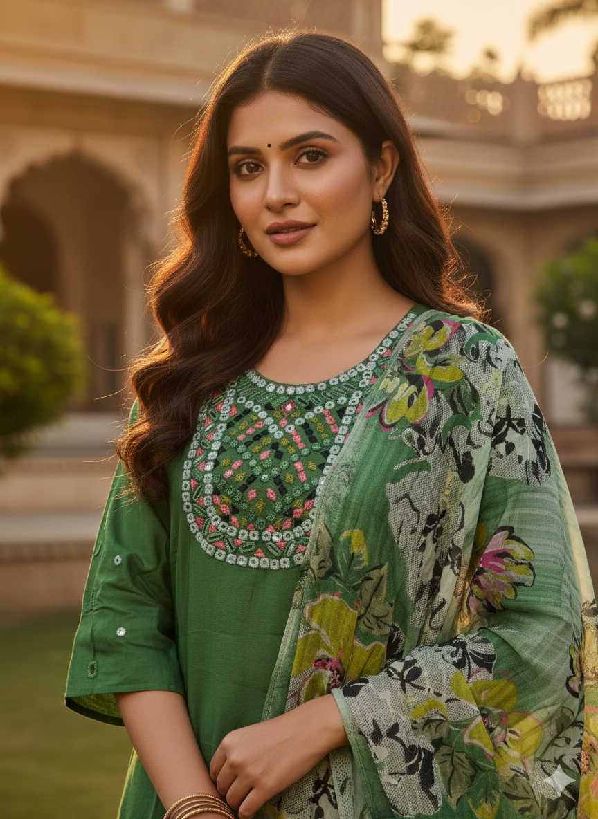 Cotton Hand Work 3PC Kurti Set