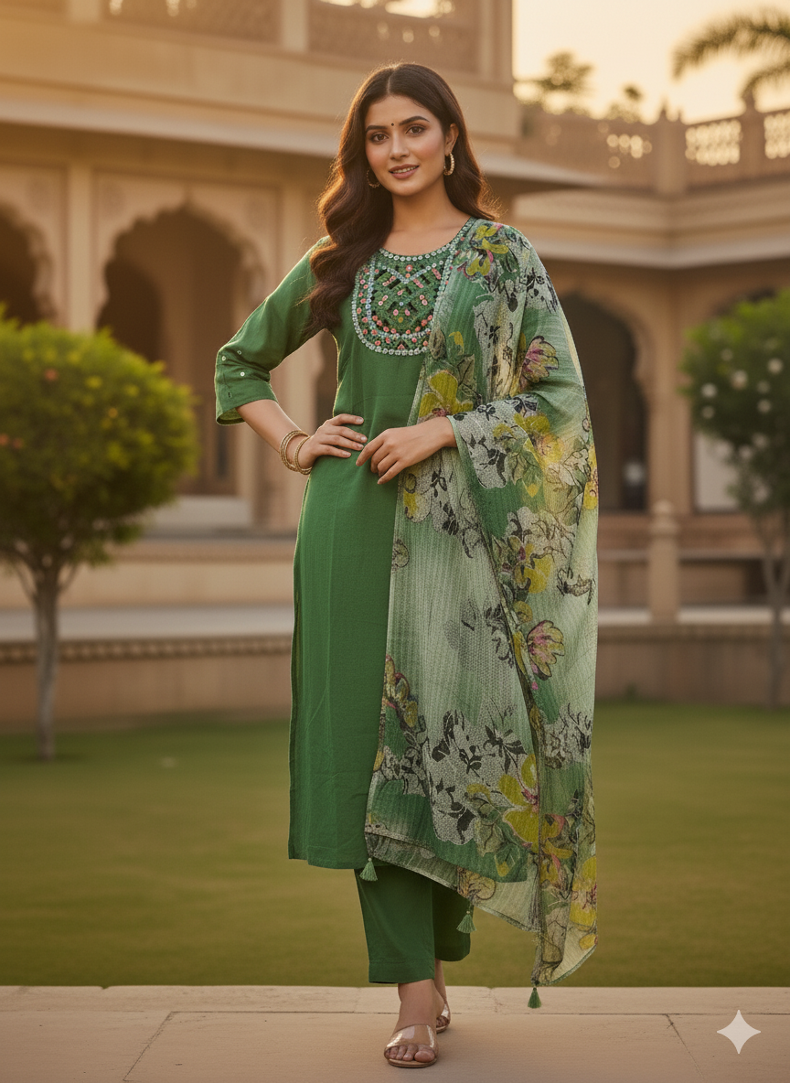 Cotton Hand Work 3PC Kurti Set