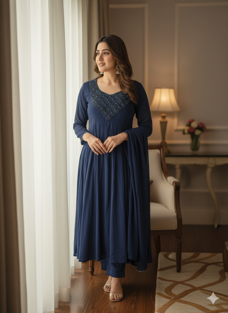 Chiffon Zardosi Work 3PC Kurti Set