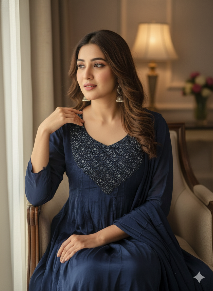 Chiffon Zardosi Work 3PC Kurti Set