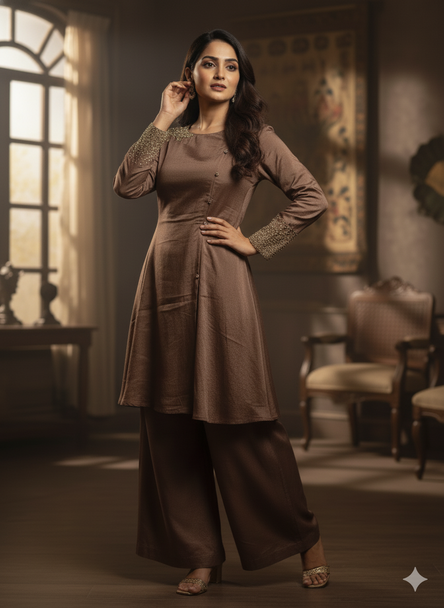 Chiffon Zardosi Work 2PC Kurti Set