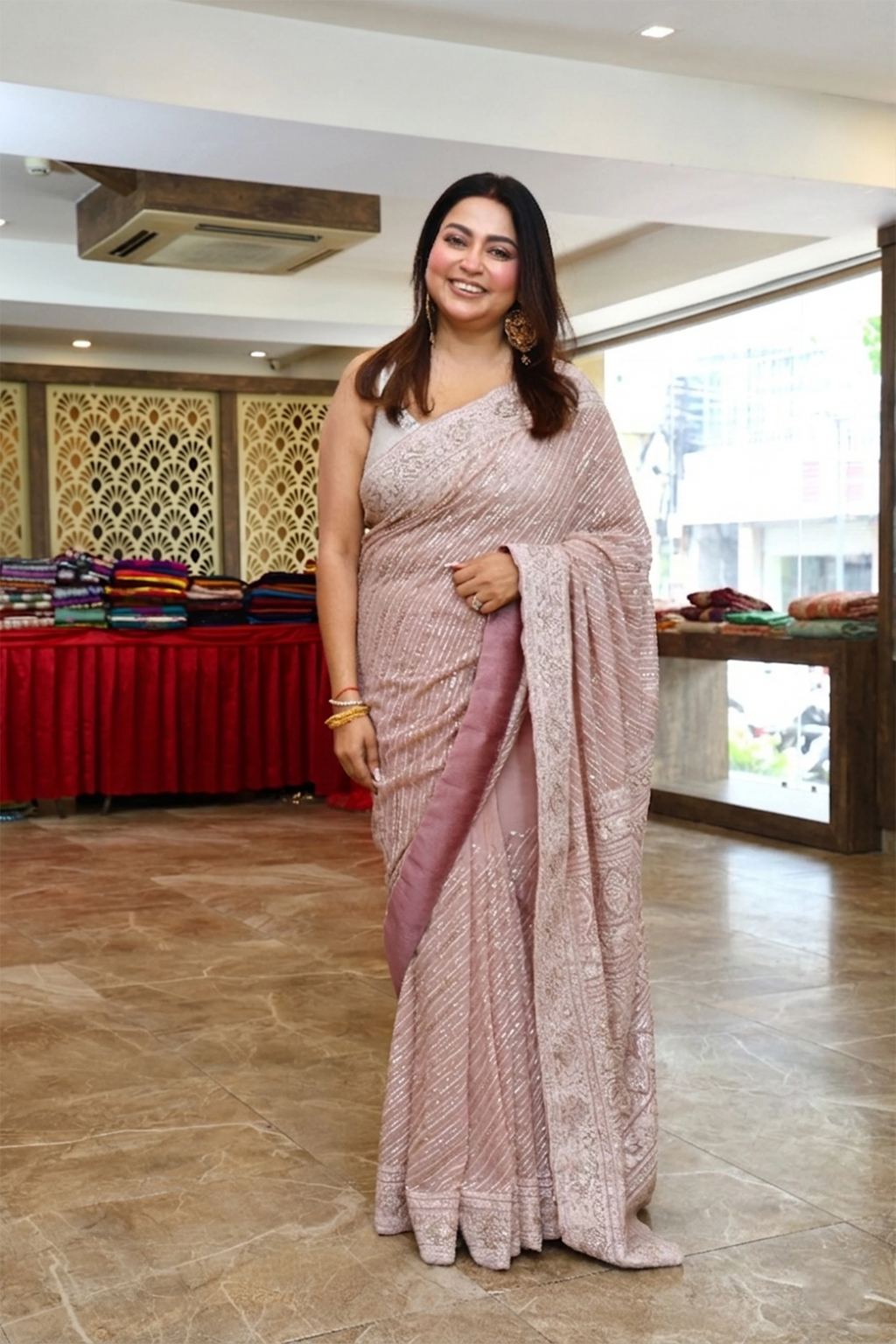 Powder Pink Chikankari Saree with Blouse Piece