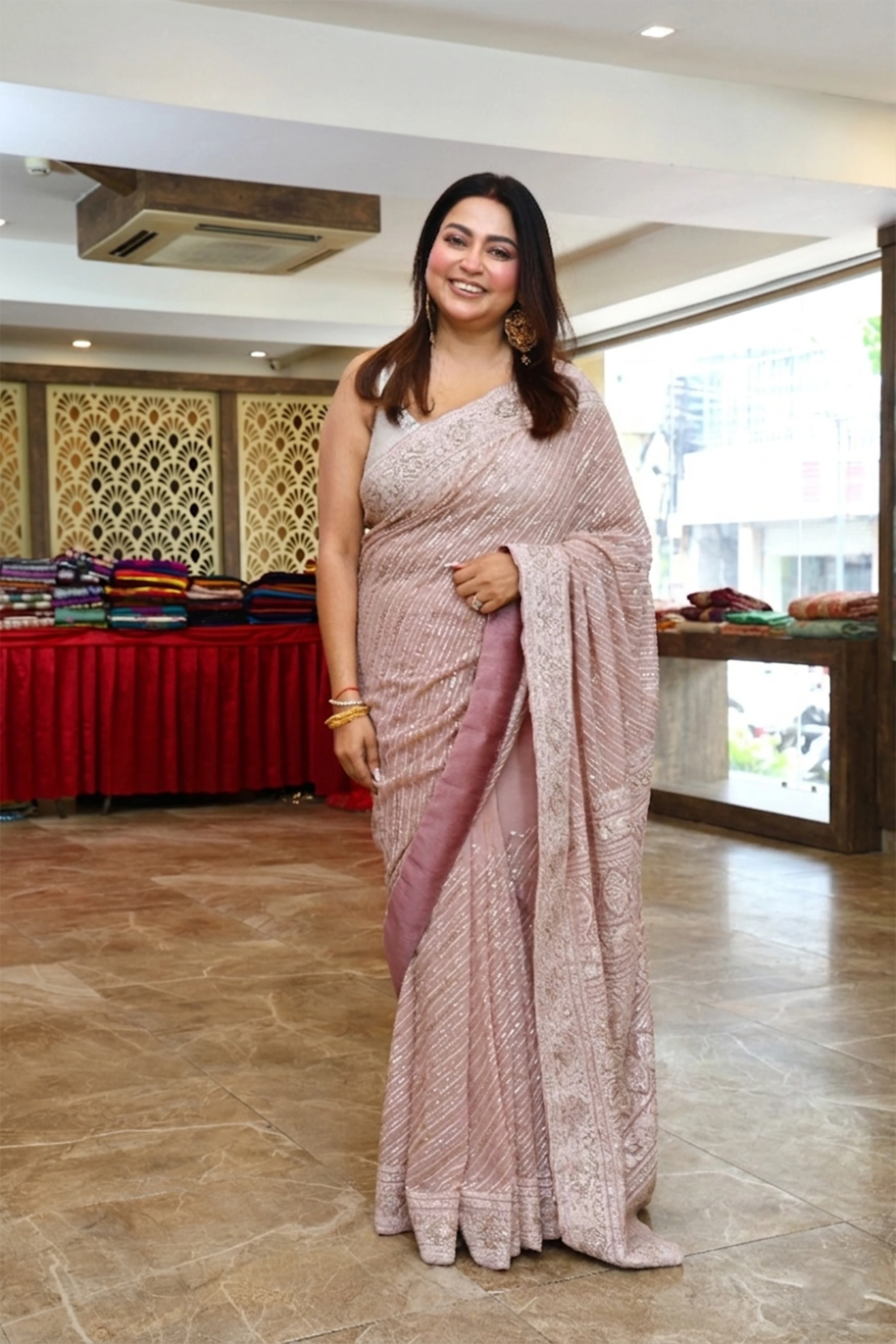 Powder Pink Chikankari Saree with Blouse Piece