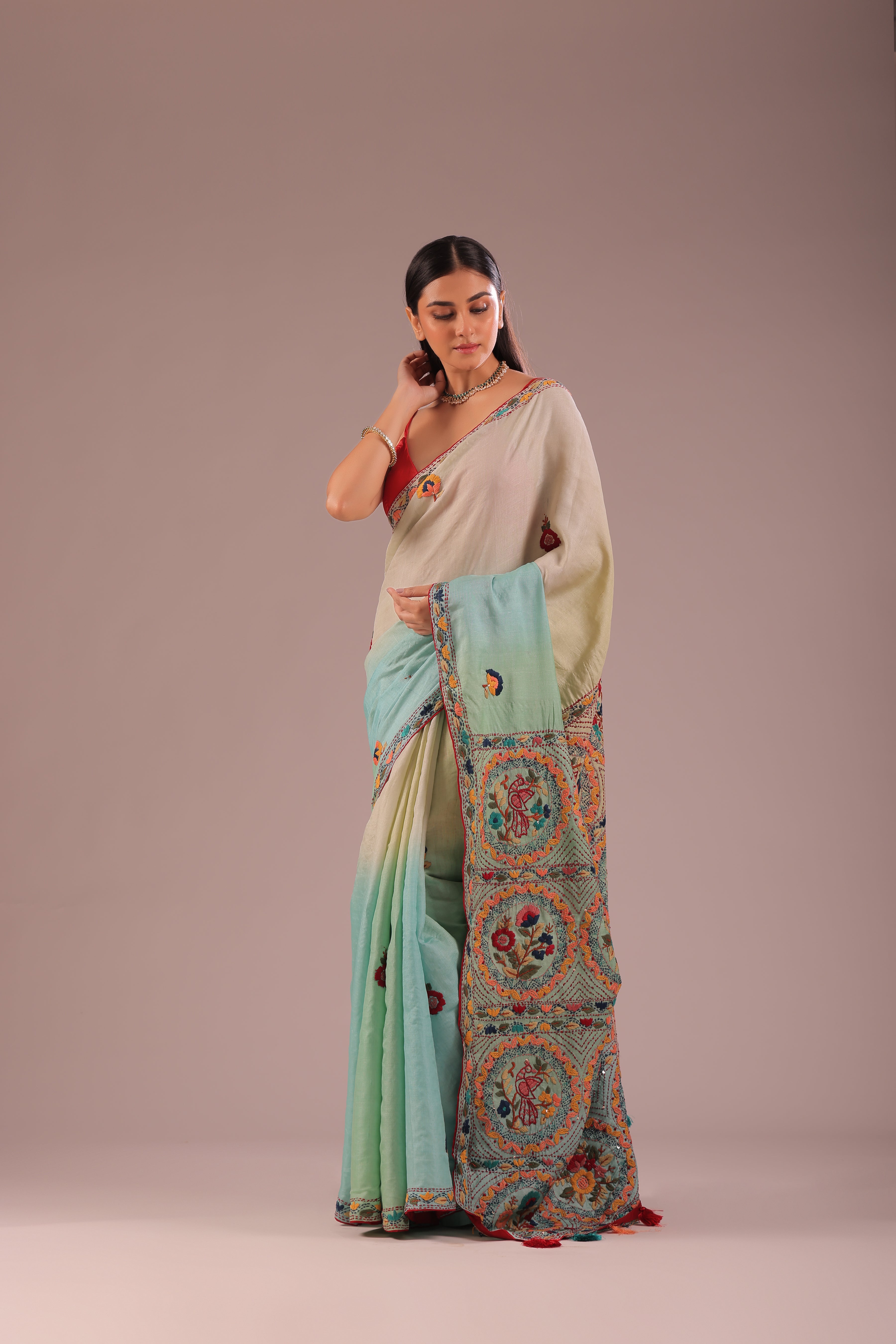 Tussar Shaded Hand Embroidery