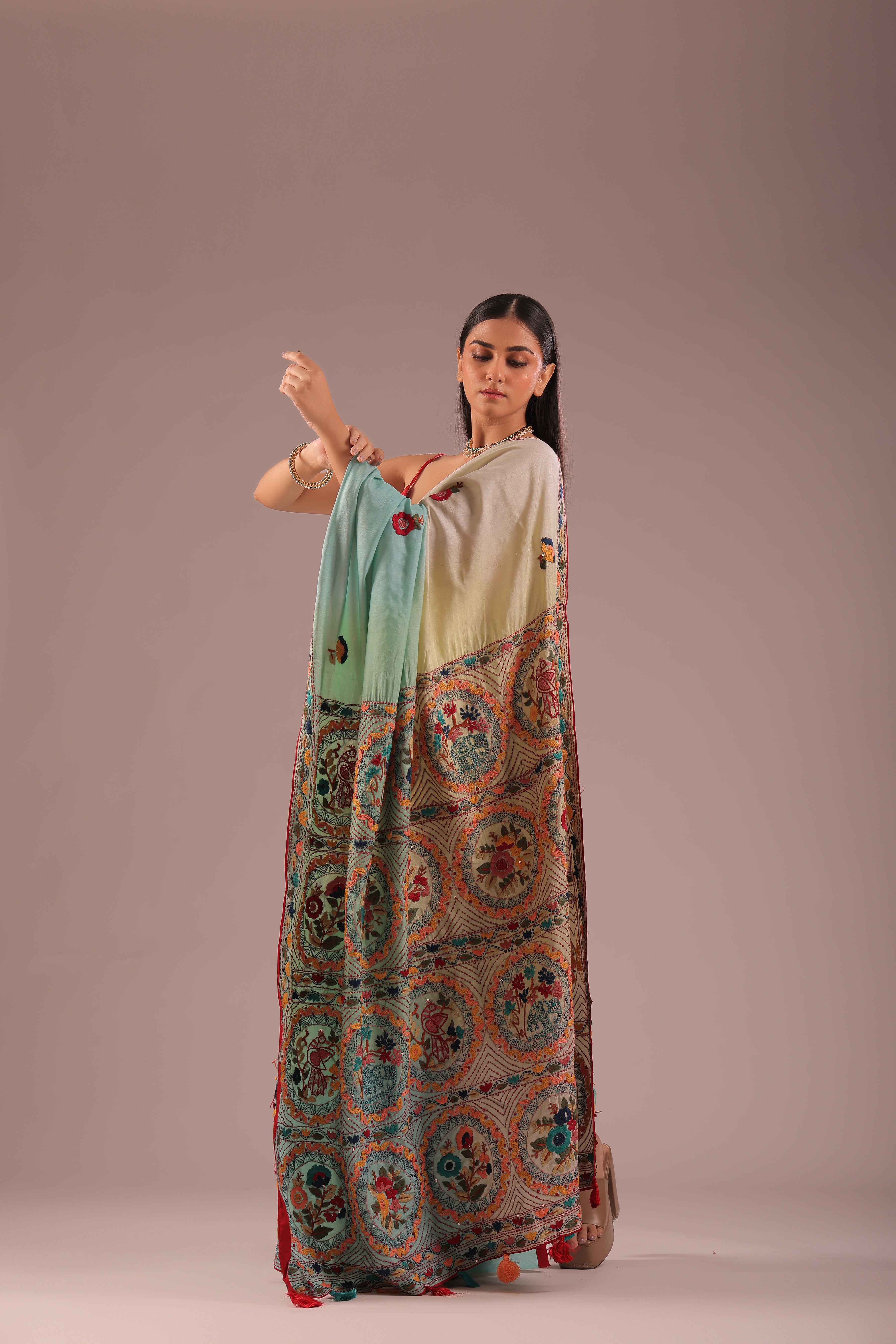 Tussar Shaded Hand Embroidery