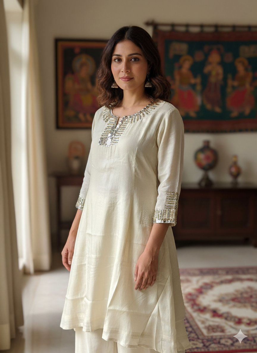 Russian Silk Zardosi Work 2PC Kurti Set