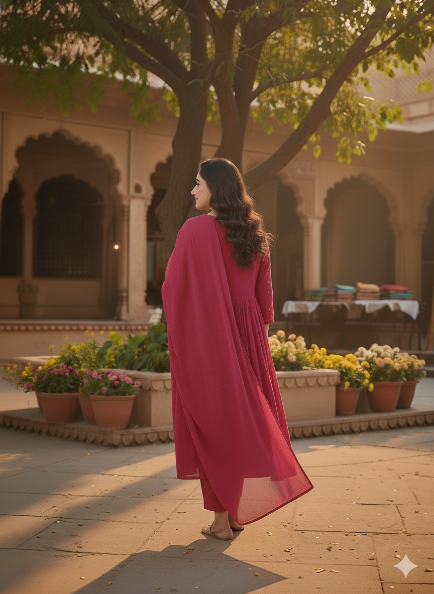 Cotton Chanderi Sequence Work 3PC Kurti Set