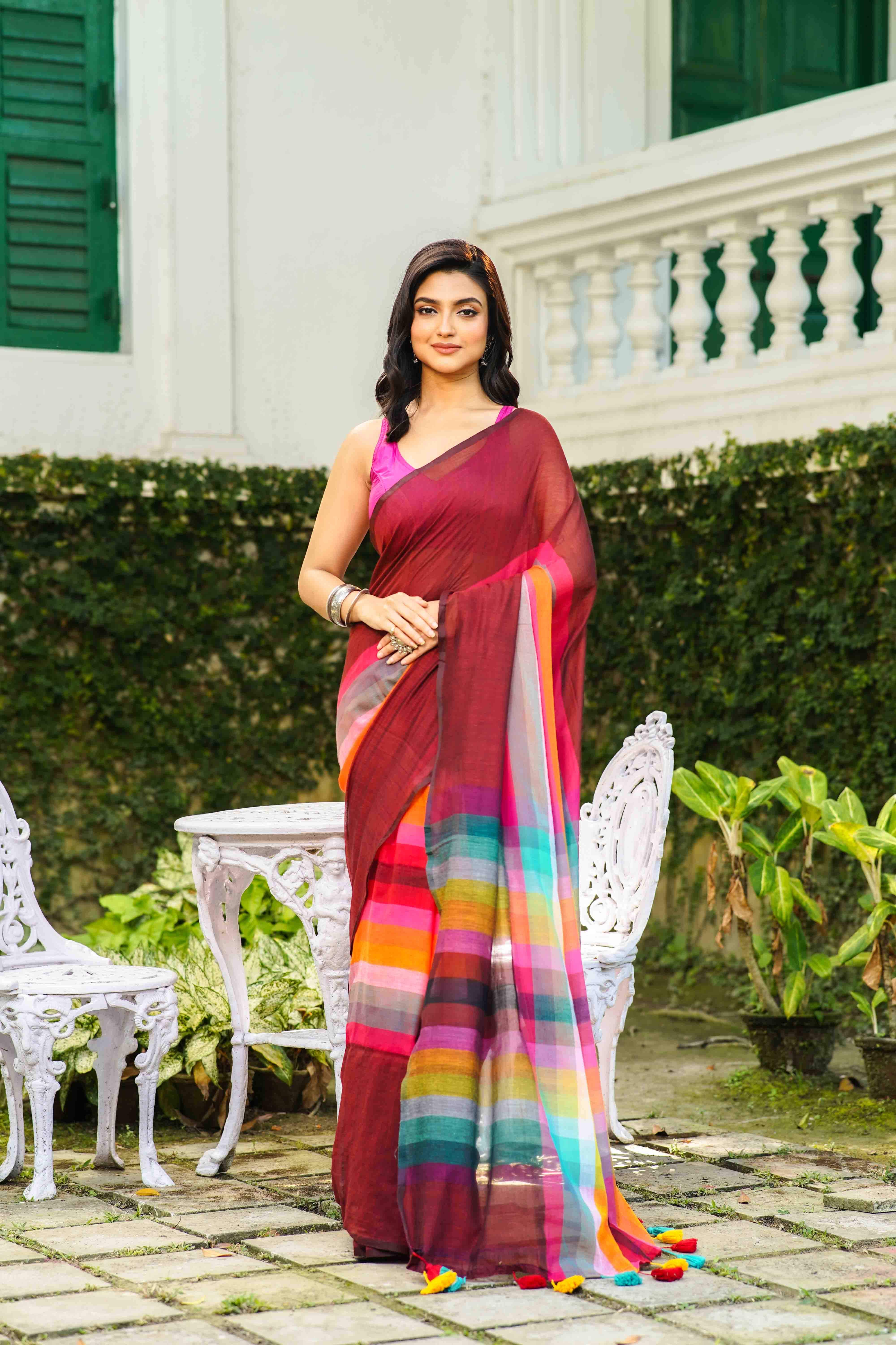 Multicolor Cotton Saree WITHOUT Blouse Piece