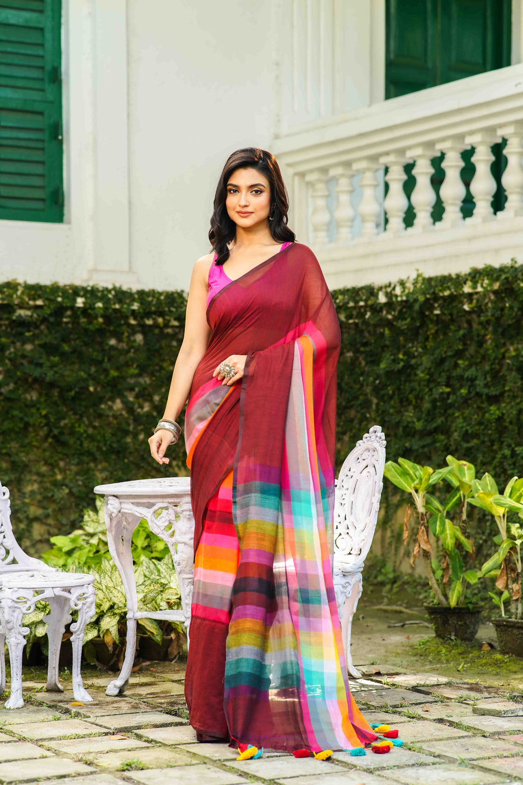 Multicolor Cotton Saree Without  Blouse Piece