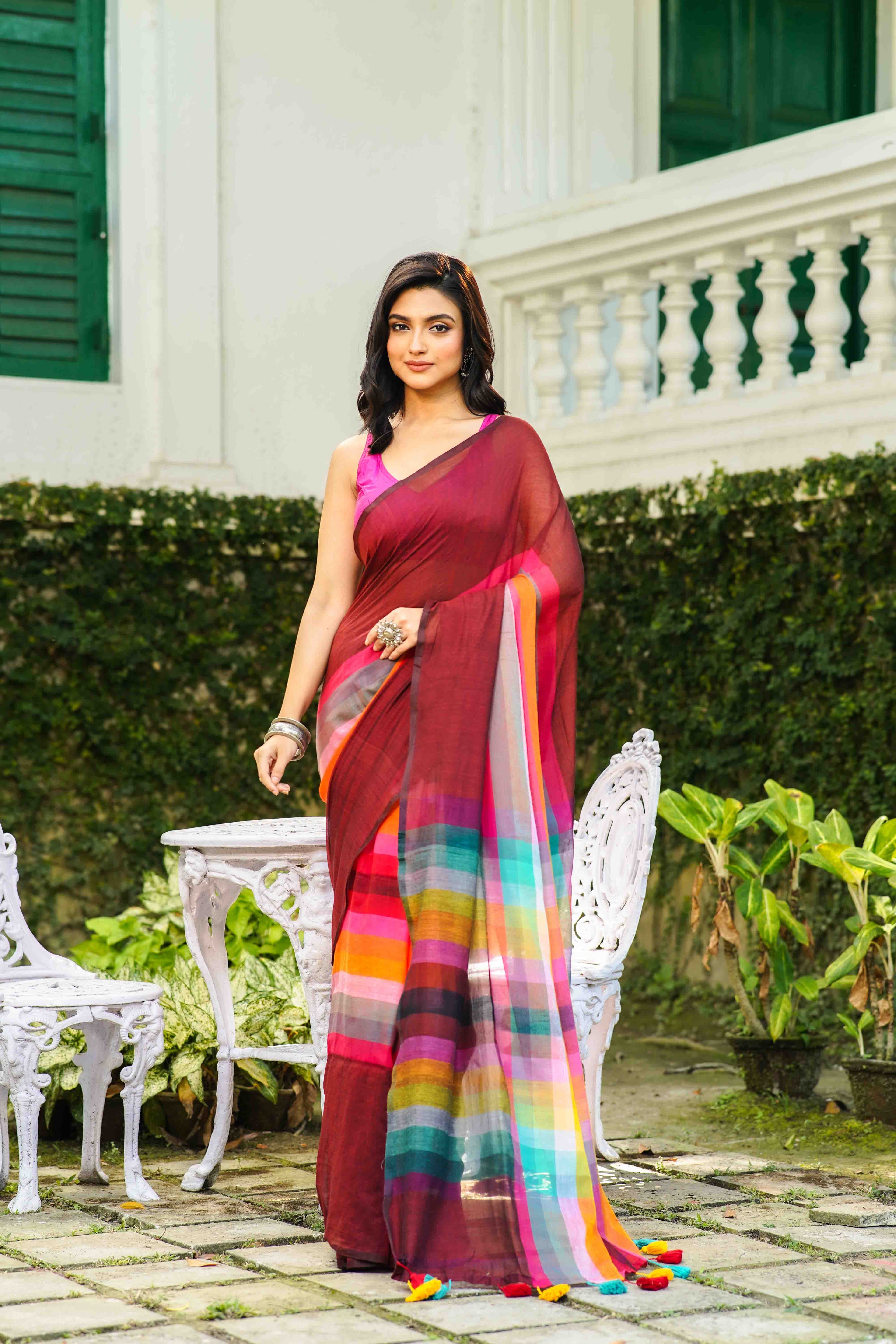 Multicolor Cotton Saree Without  Blouse Piece
