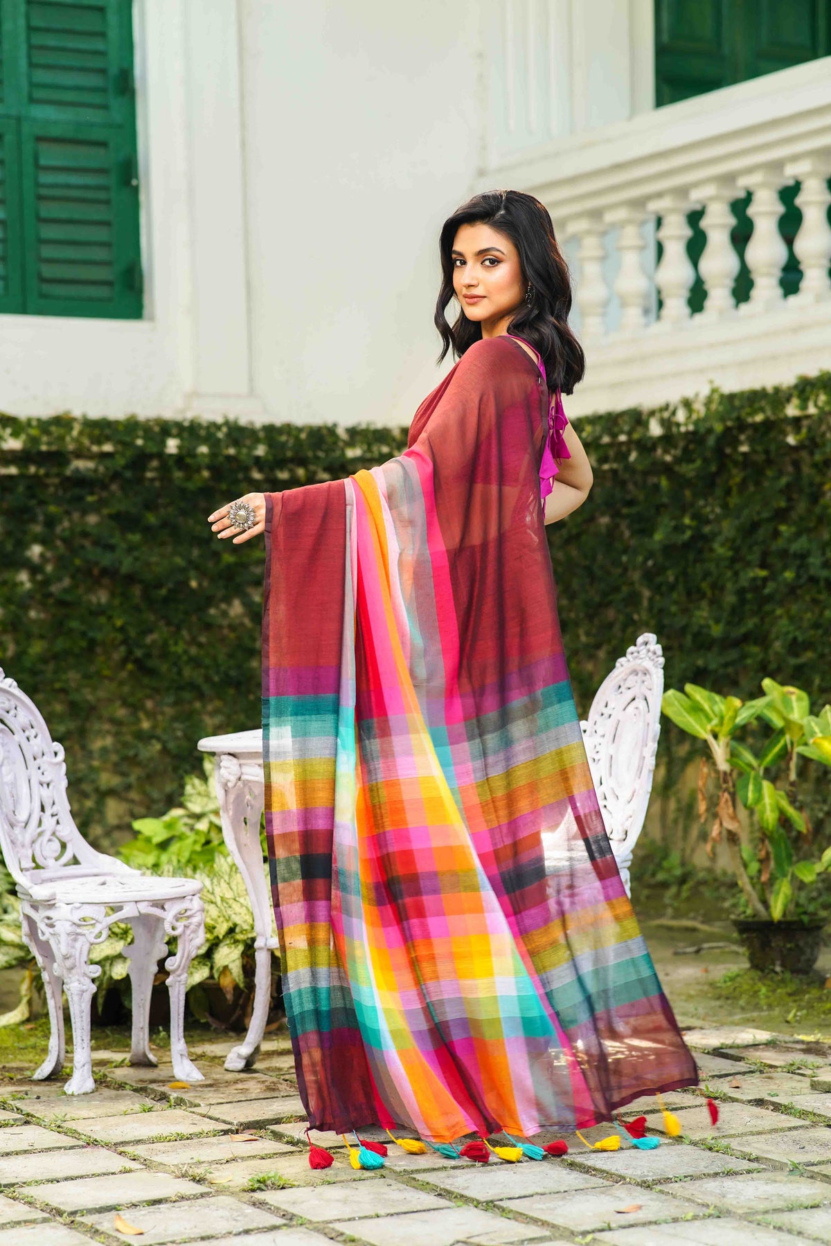 Multicolor Cotton Saree Without  Blouse Piece