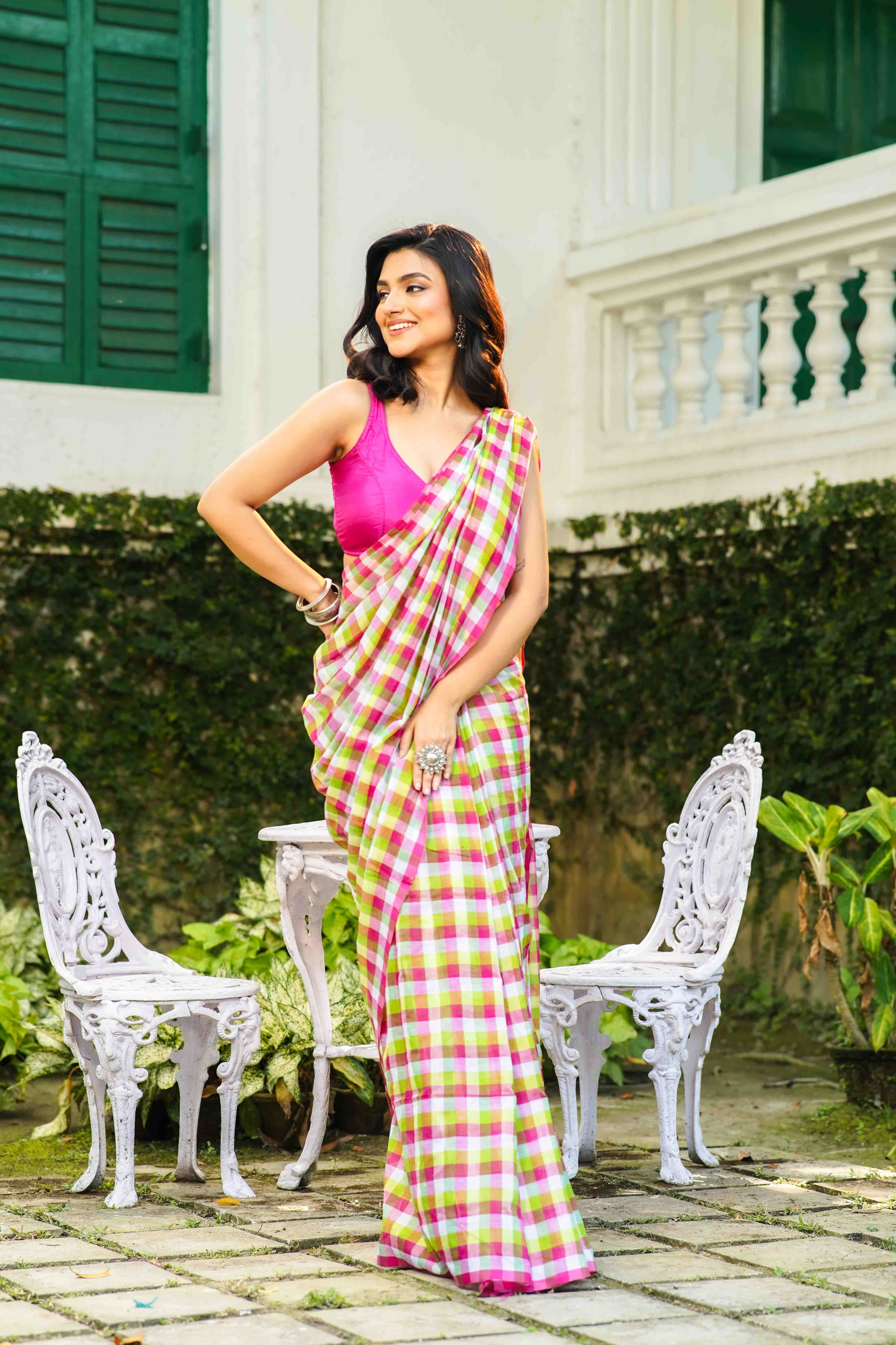 Multicolor Cotton Saree With Blouse Piece