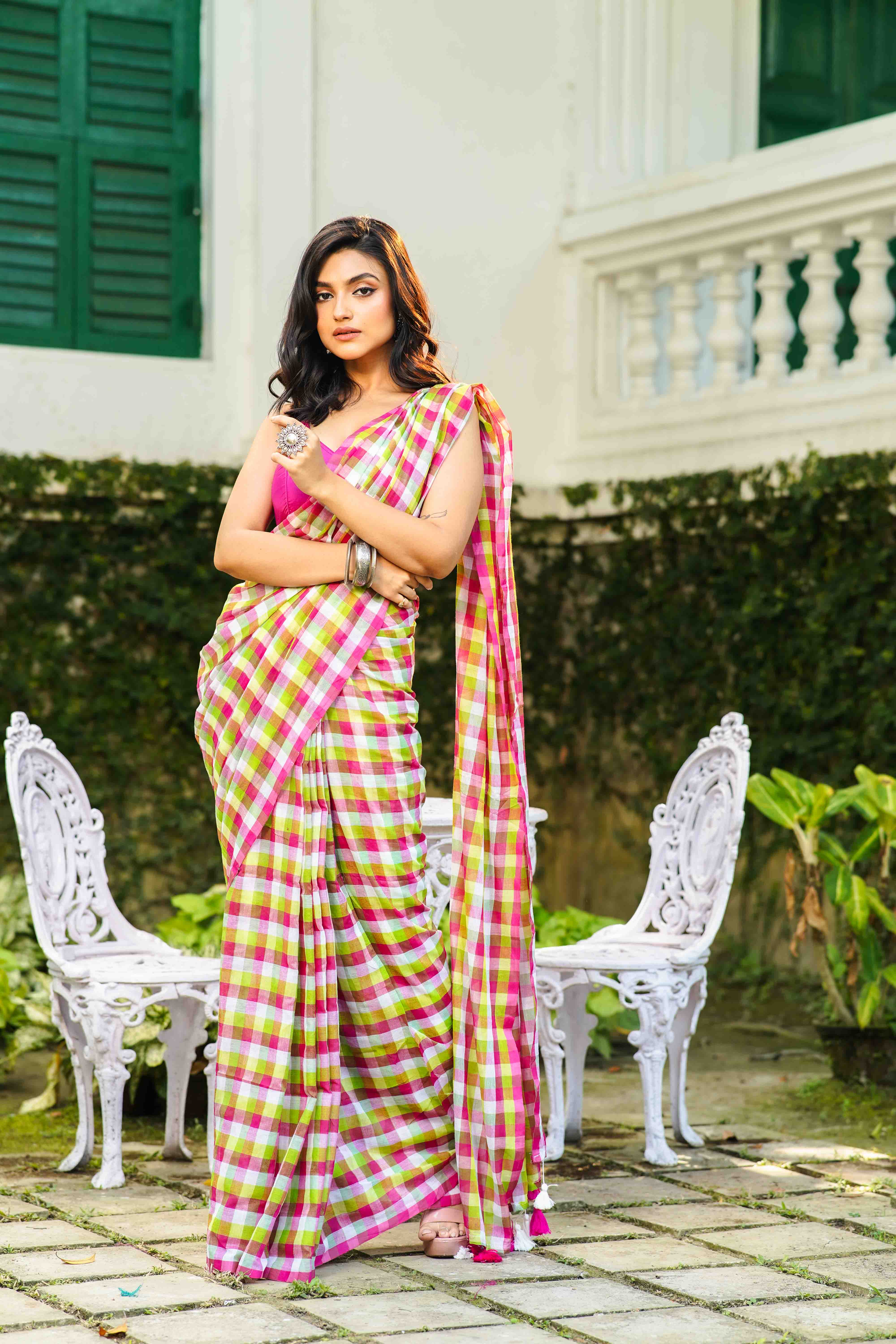 Multicolor Cotton Saree With Blouse Piece