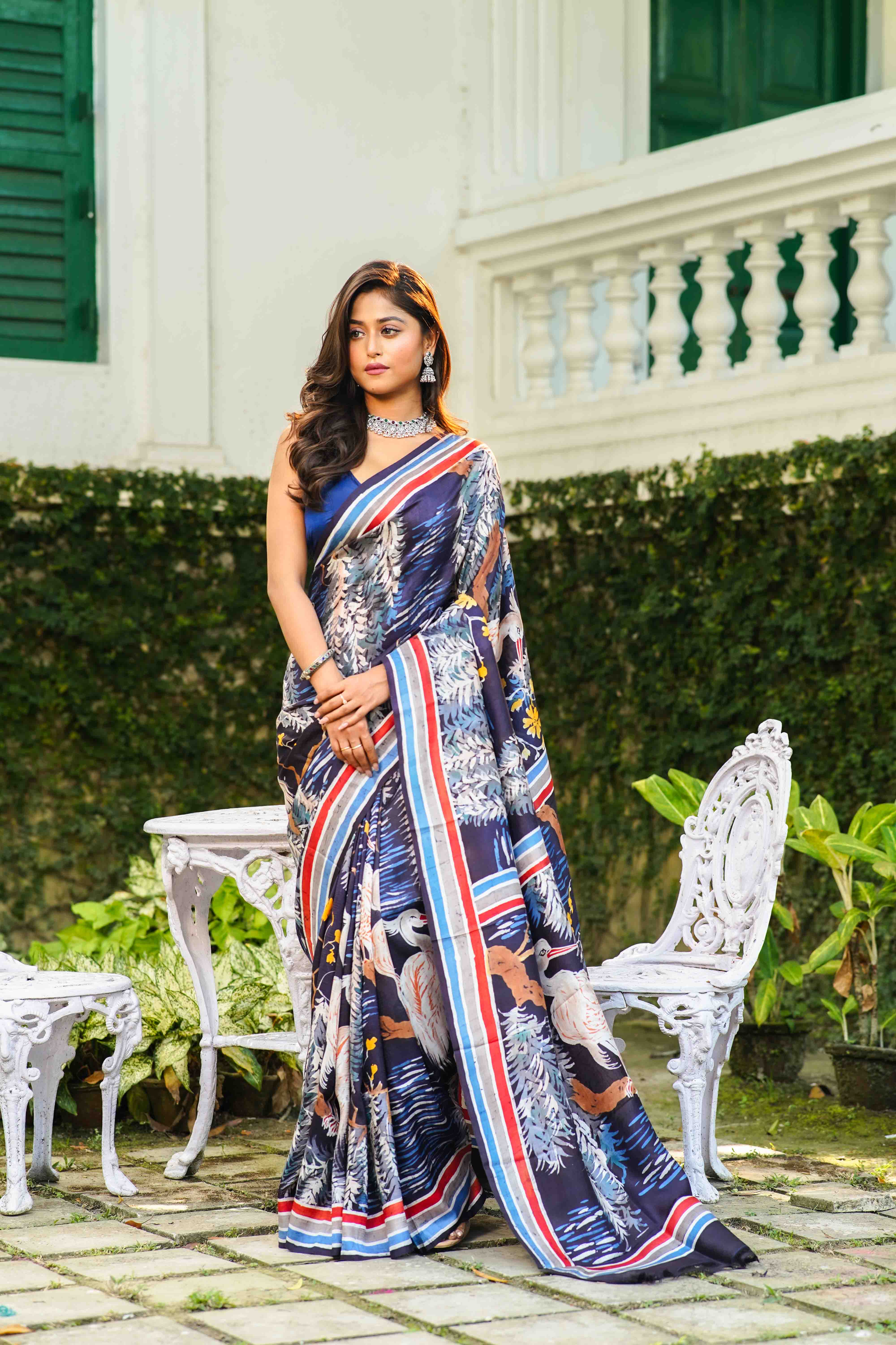 Blue Katan Silk Saree With Blouse Piece