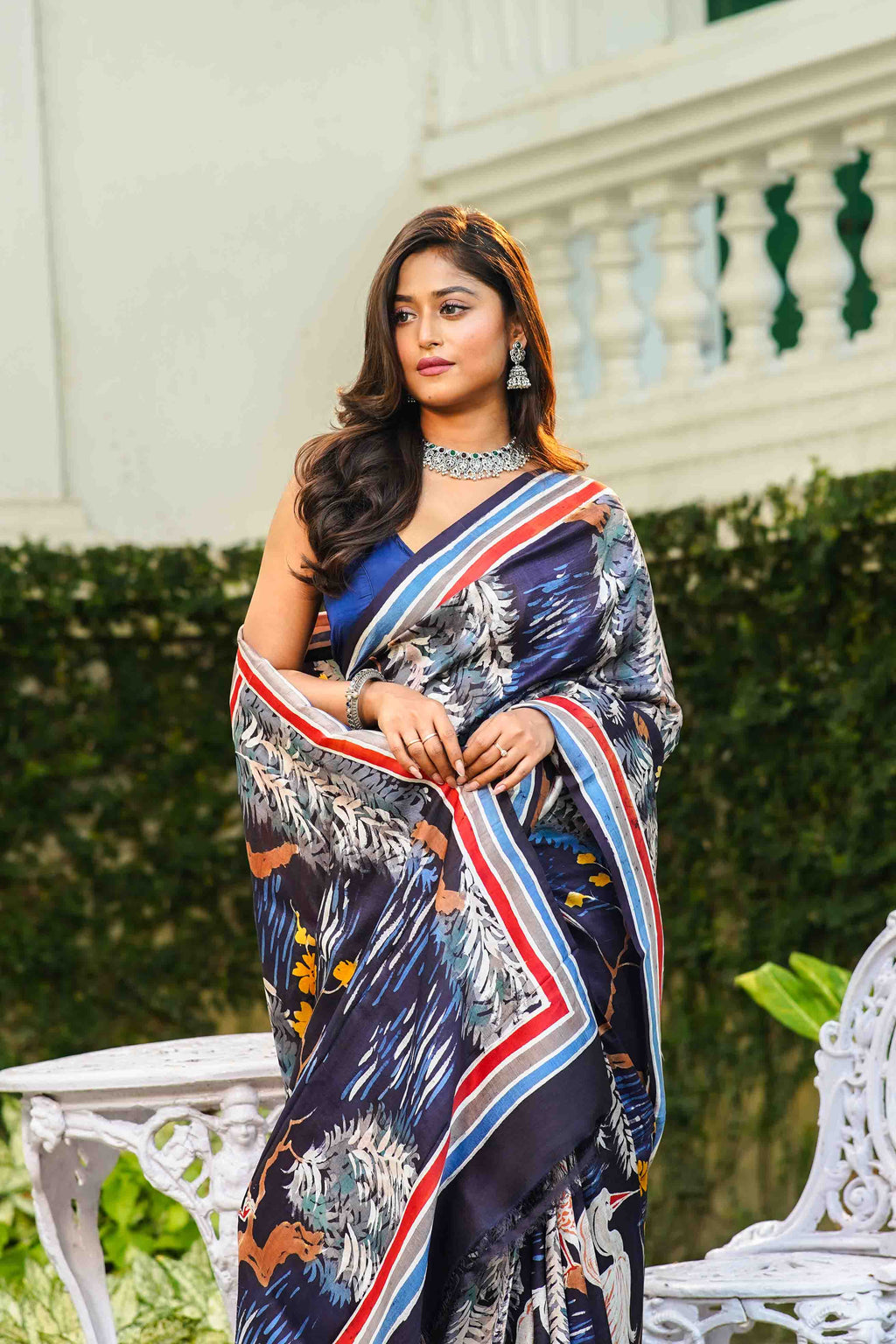 Blue Katan Silk Saree With Blouse Piece